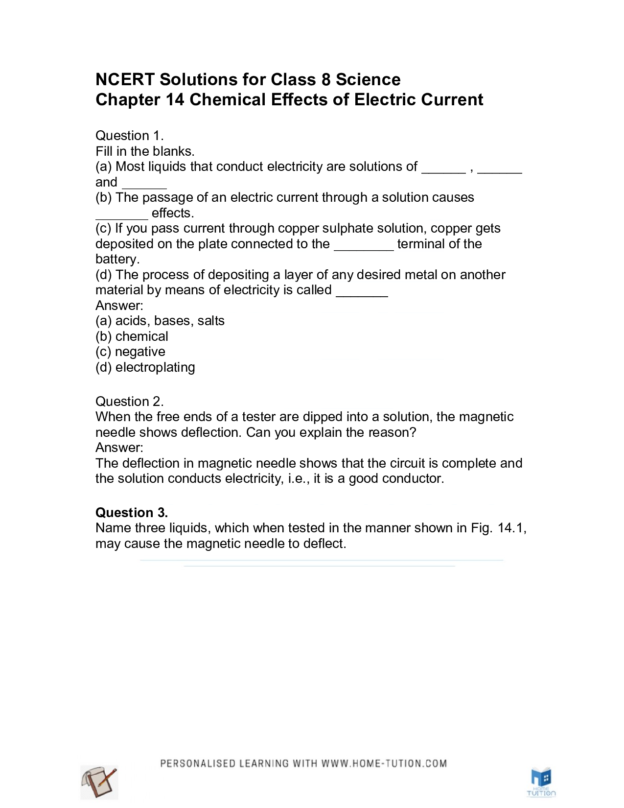 Class 8 Science Chapter 14 Chemical Effects of Electric Current