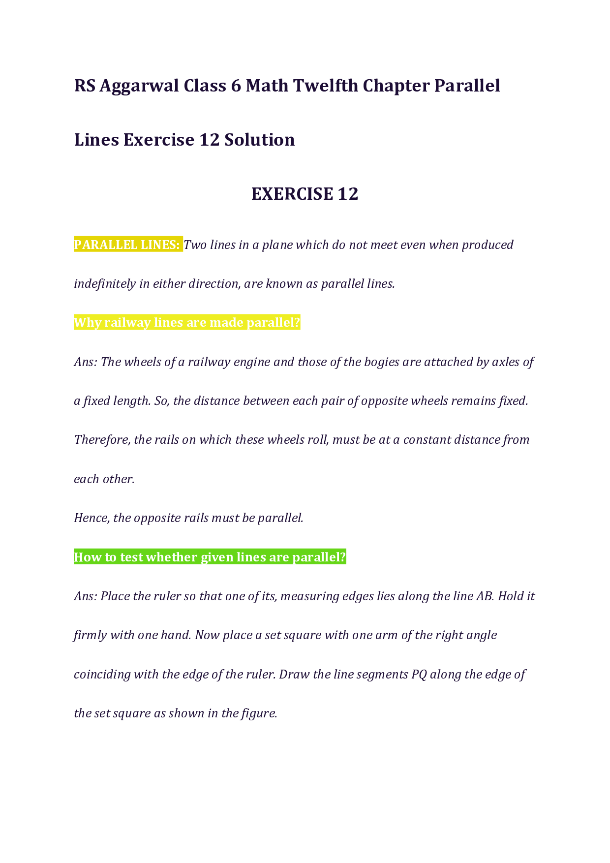 Chapter-12 Parallel Lines