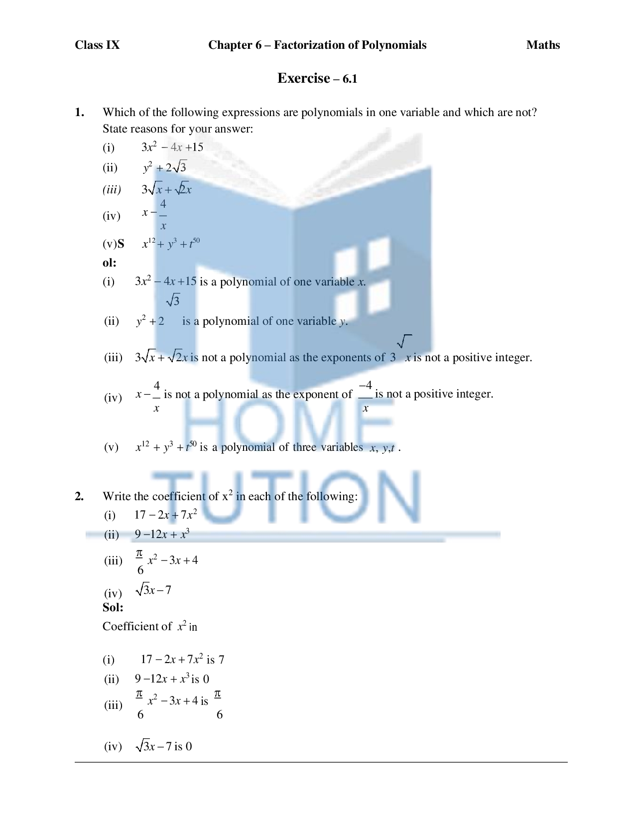 RS Aggarwal Solutions Class 9 Math’s Chapter 3 Factorization of Polynomials
