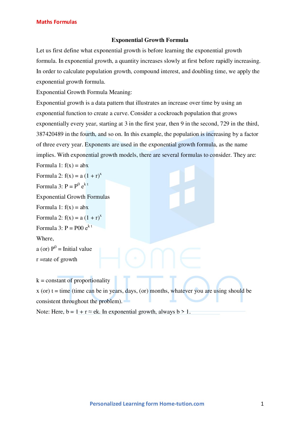 Exponential Growth Formula