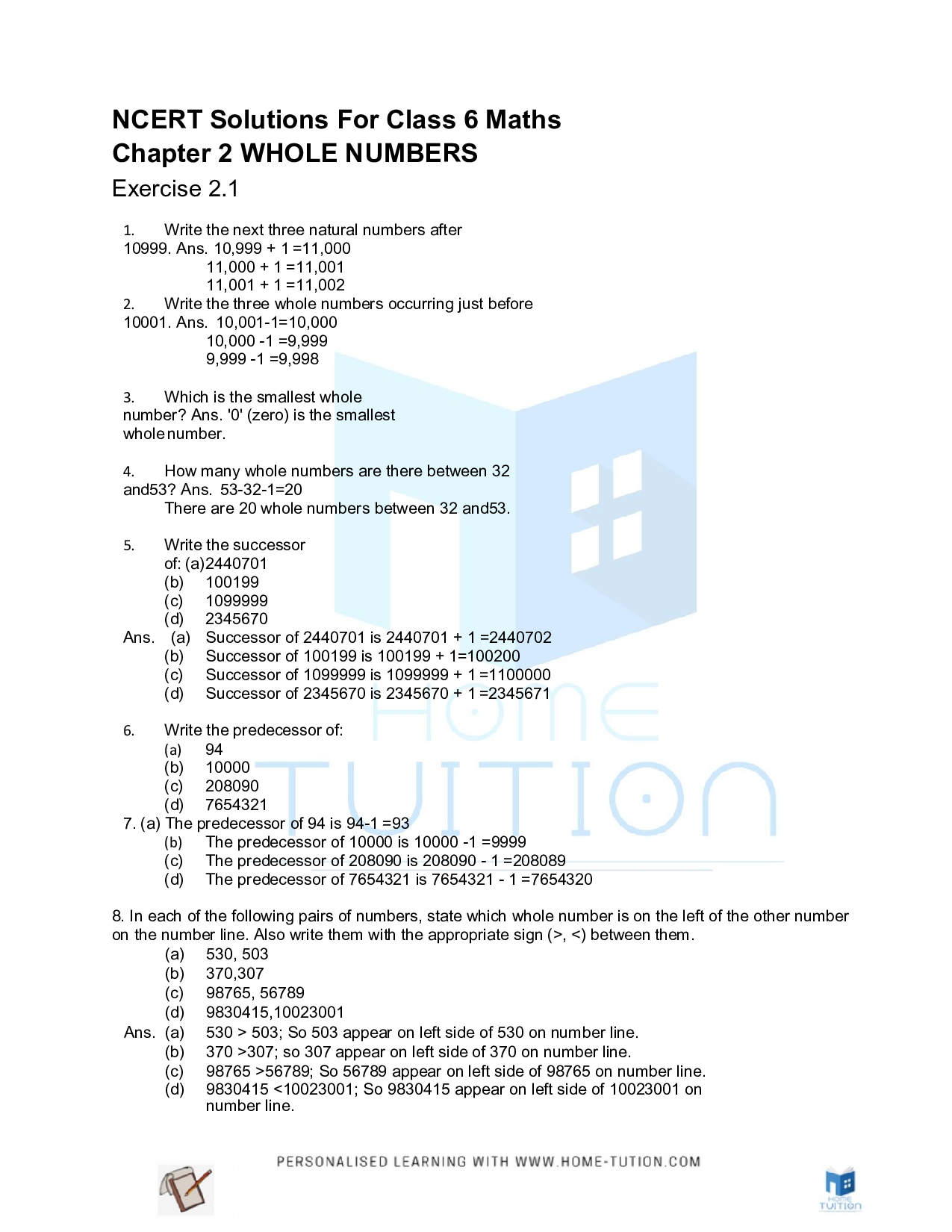 Class 6 Maths Chapter 2 Whole Numbers