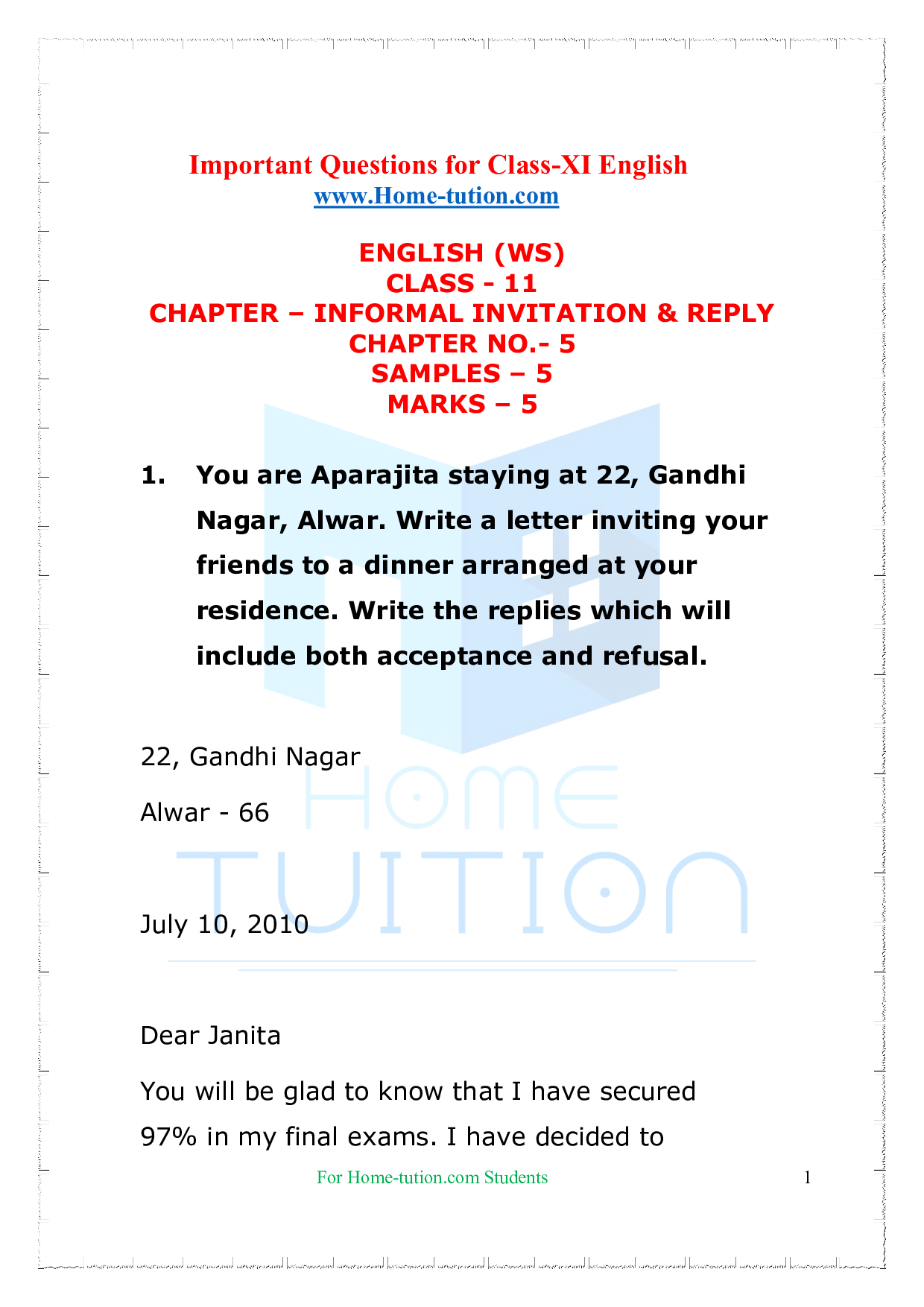 Chapter-Informal invitation & Reply