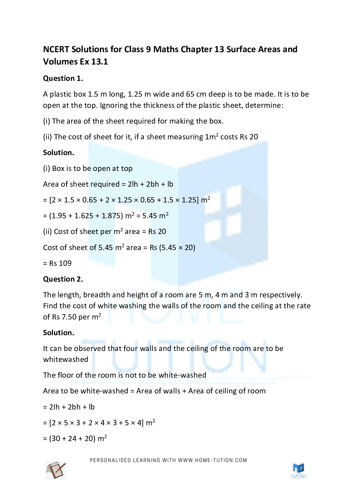 Class 9 Maths Chapter 13 Surface Areas and Volumes
