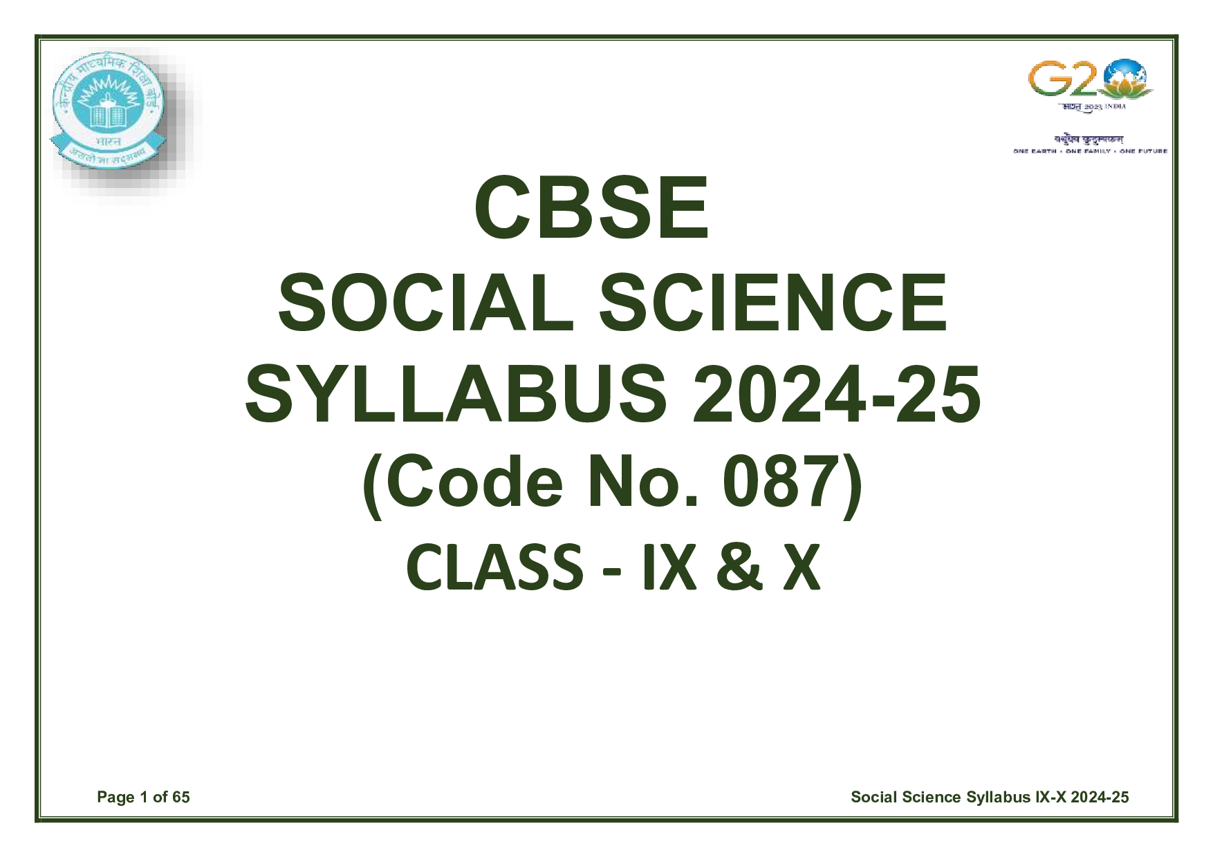 CBSE Class 10 Social Science Syllabus