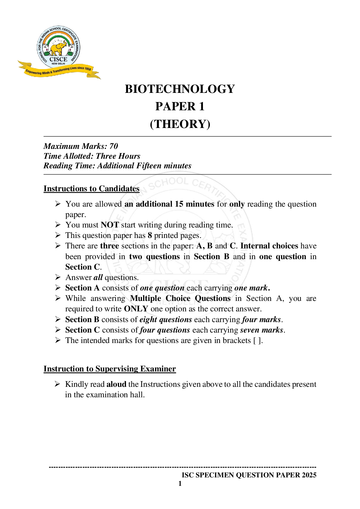 ISE Sample paper for Biotechnology