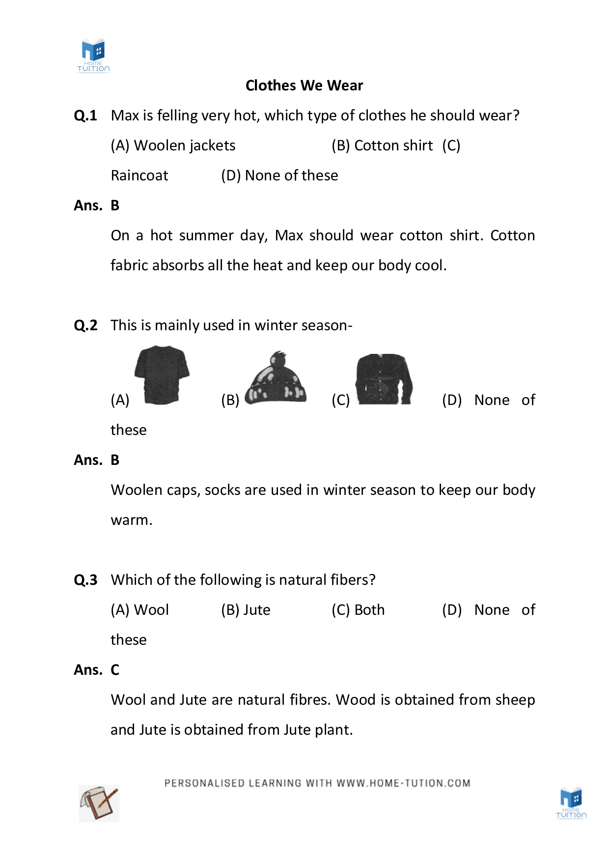 Worksheet For Chapter 6 Clothes We Wear