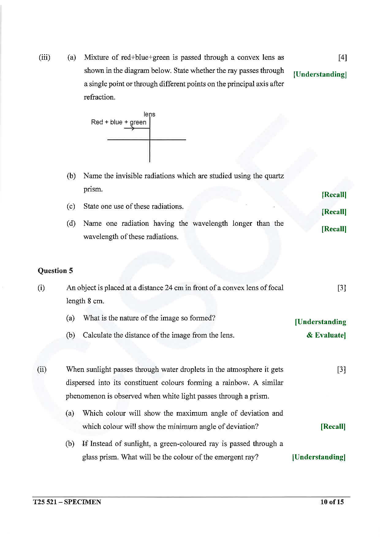 ICSE Board Sample Paper for class 10 Physics