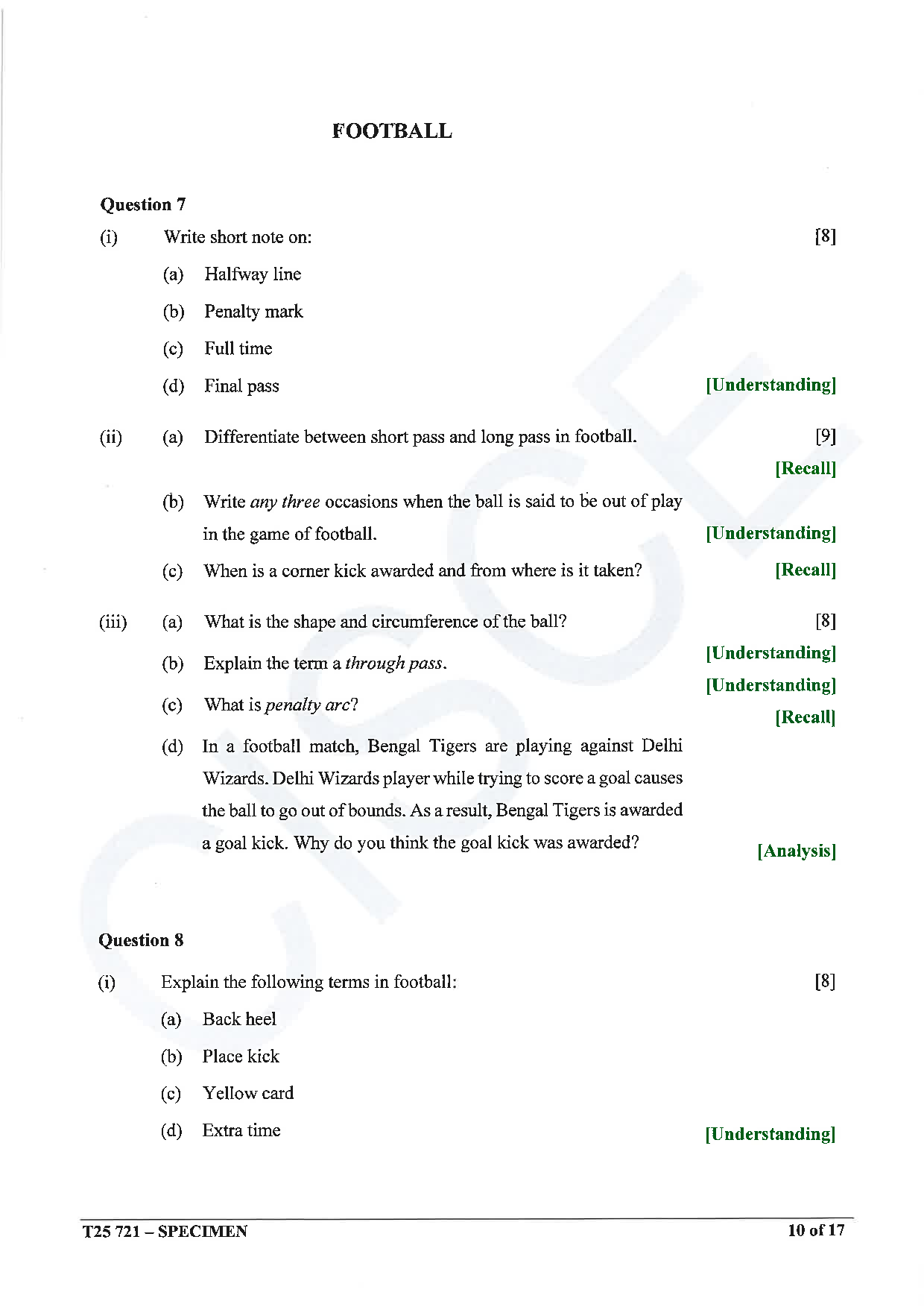 ICSE Board Sample Paper for class 10 Physical Education