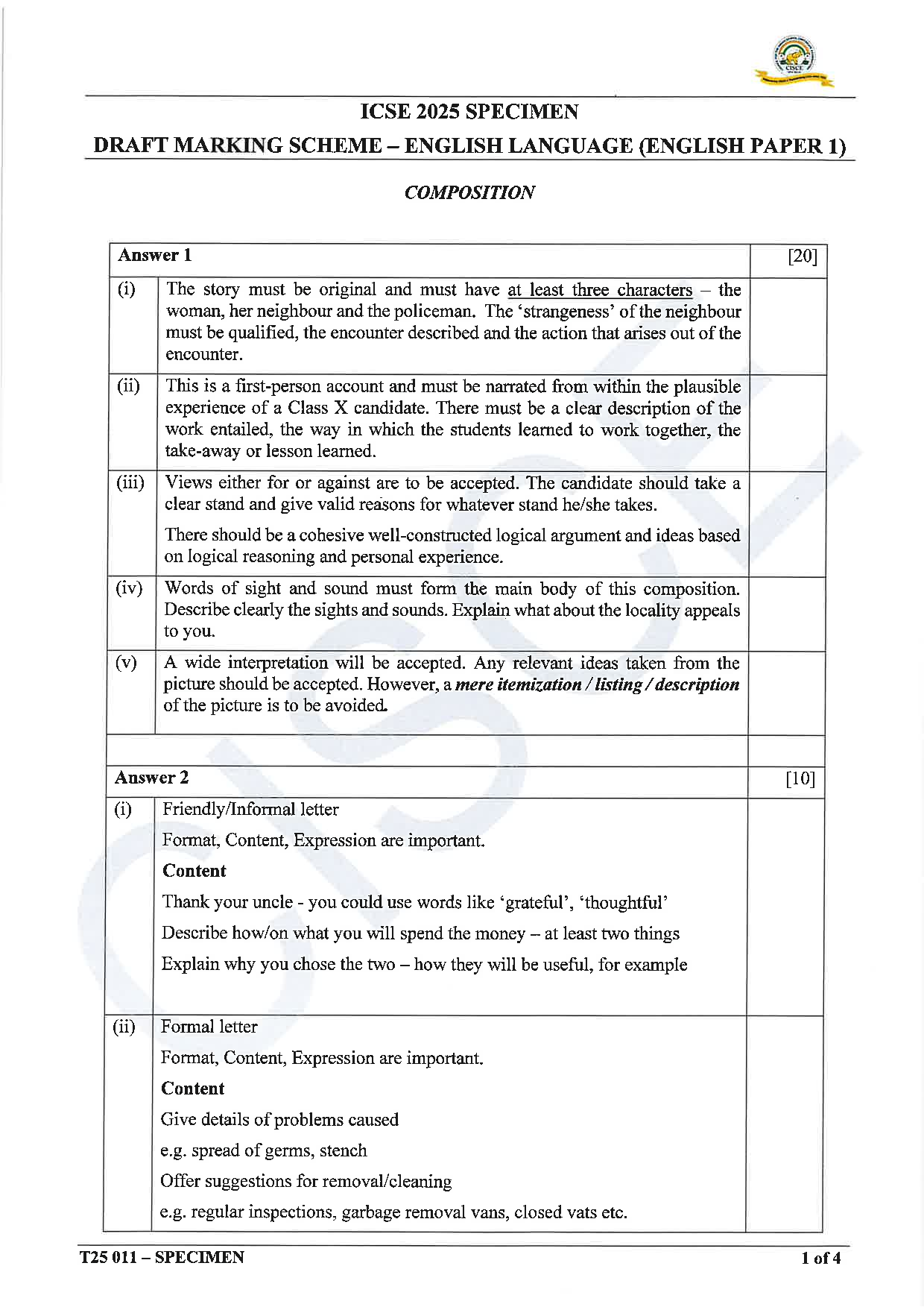 ICSE Board Sample Paper for class 10 English