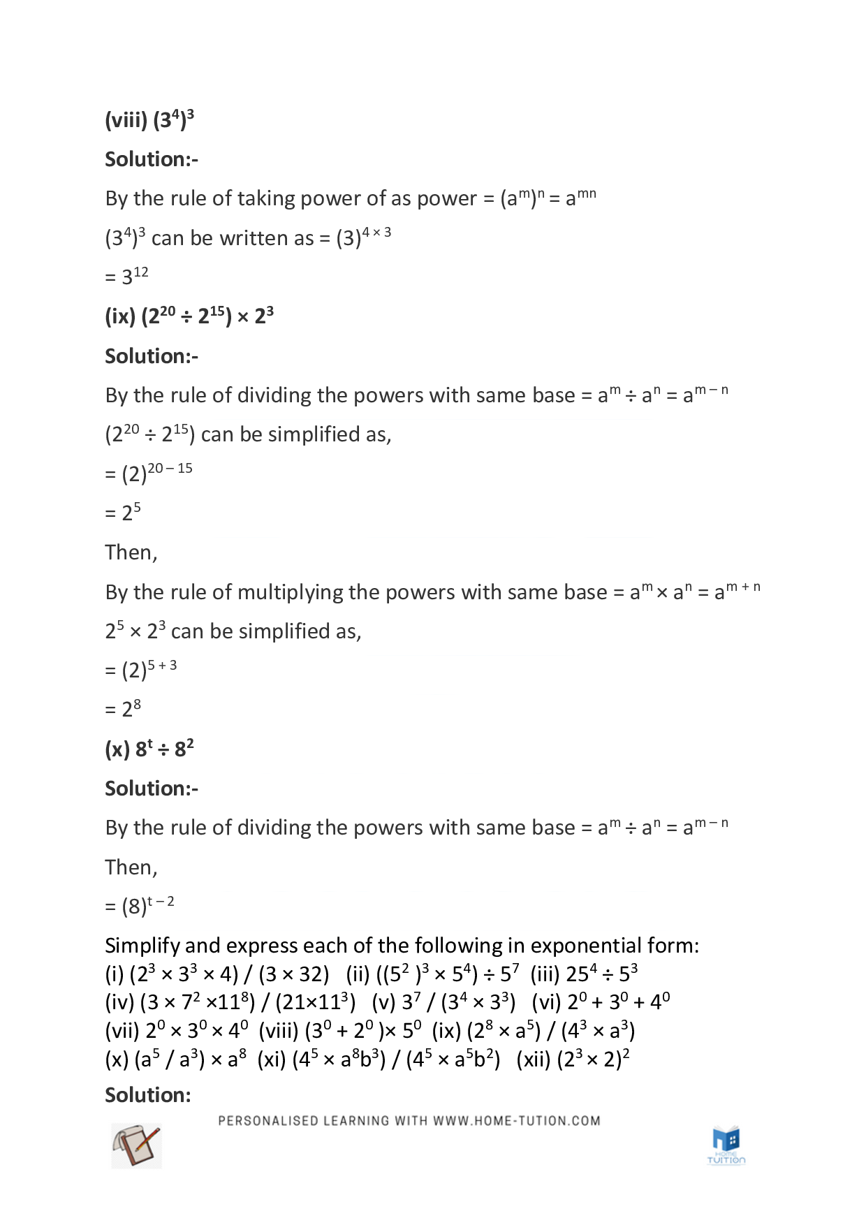 Class 7 Maths Chapter 13 Exponents and Powers