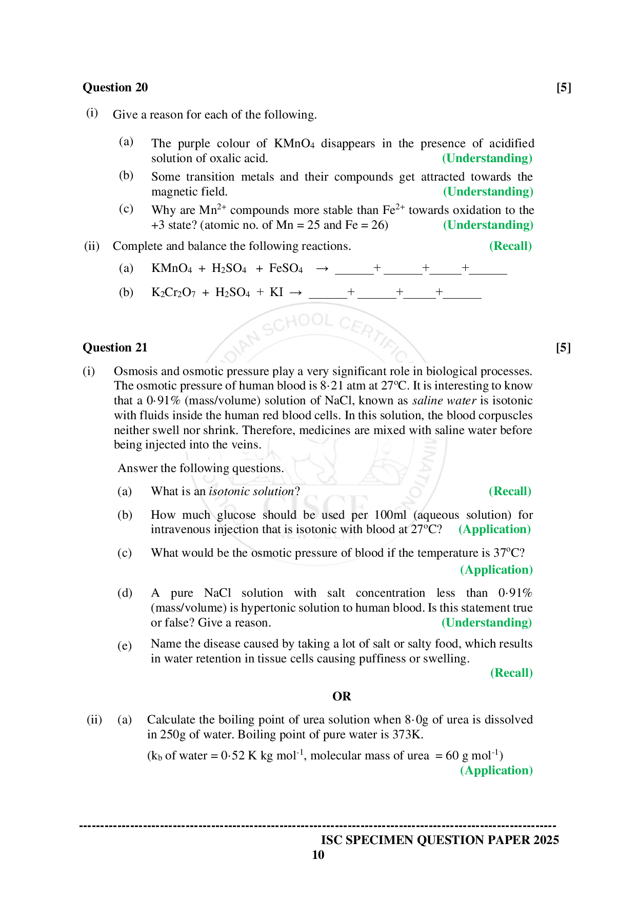 ISE Sample paper for Chemistry