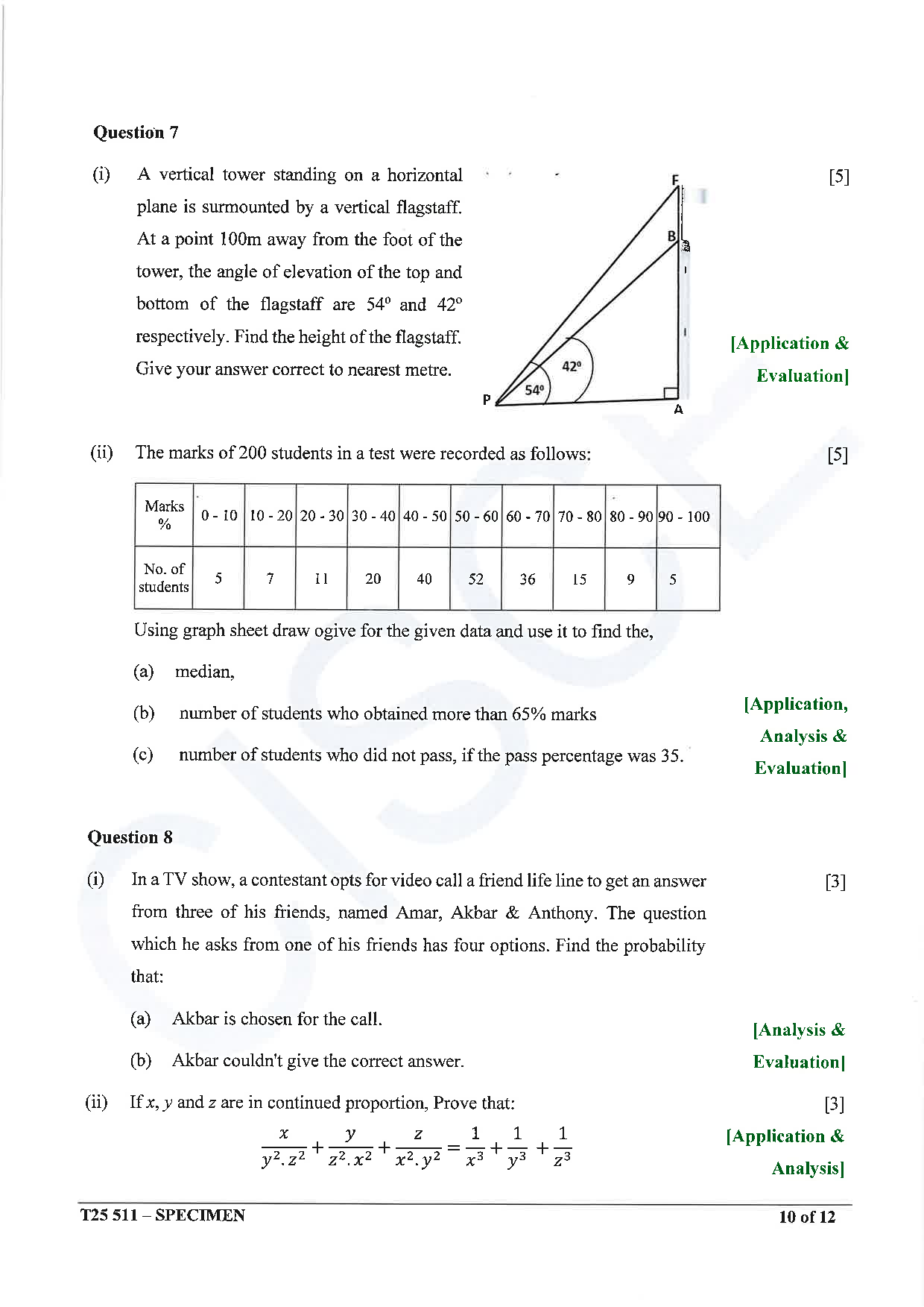 ICSE Board Sample Paper for class 10 Maths