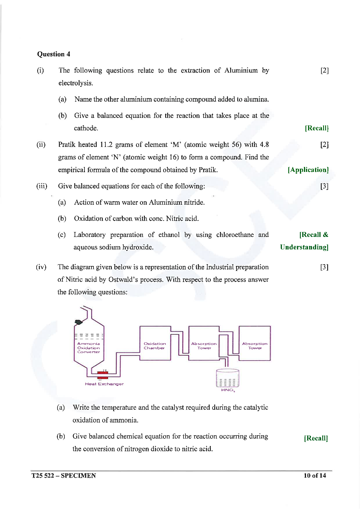 ICSE Board Sample Paper for class 10 chemistry