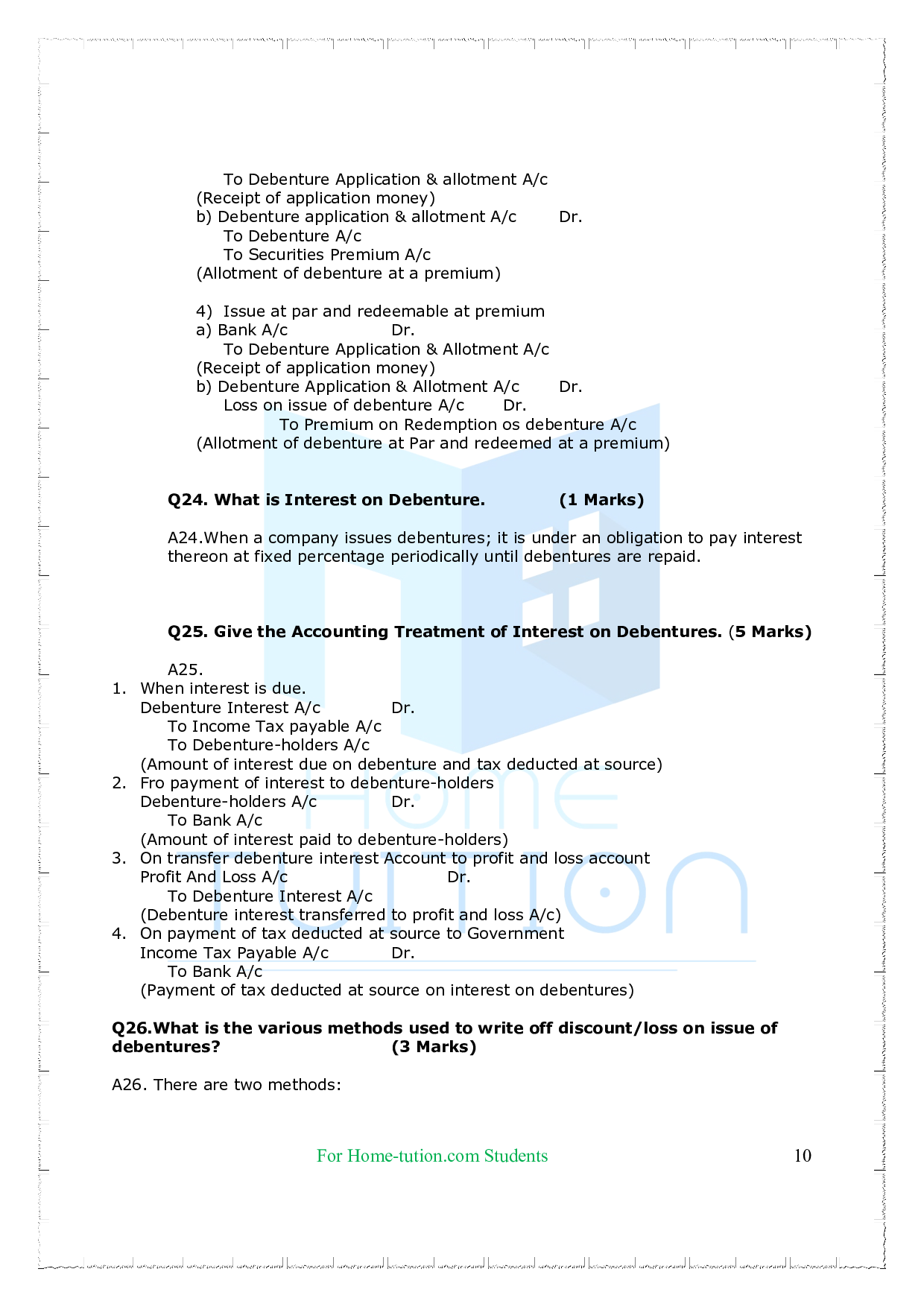 Chapter-Chapter 7 Issue and Redemption of Debentures Questions