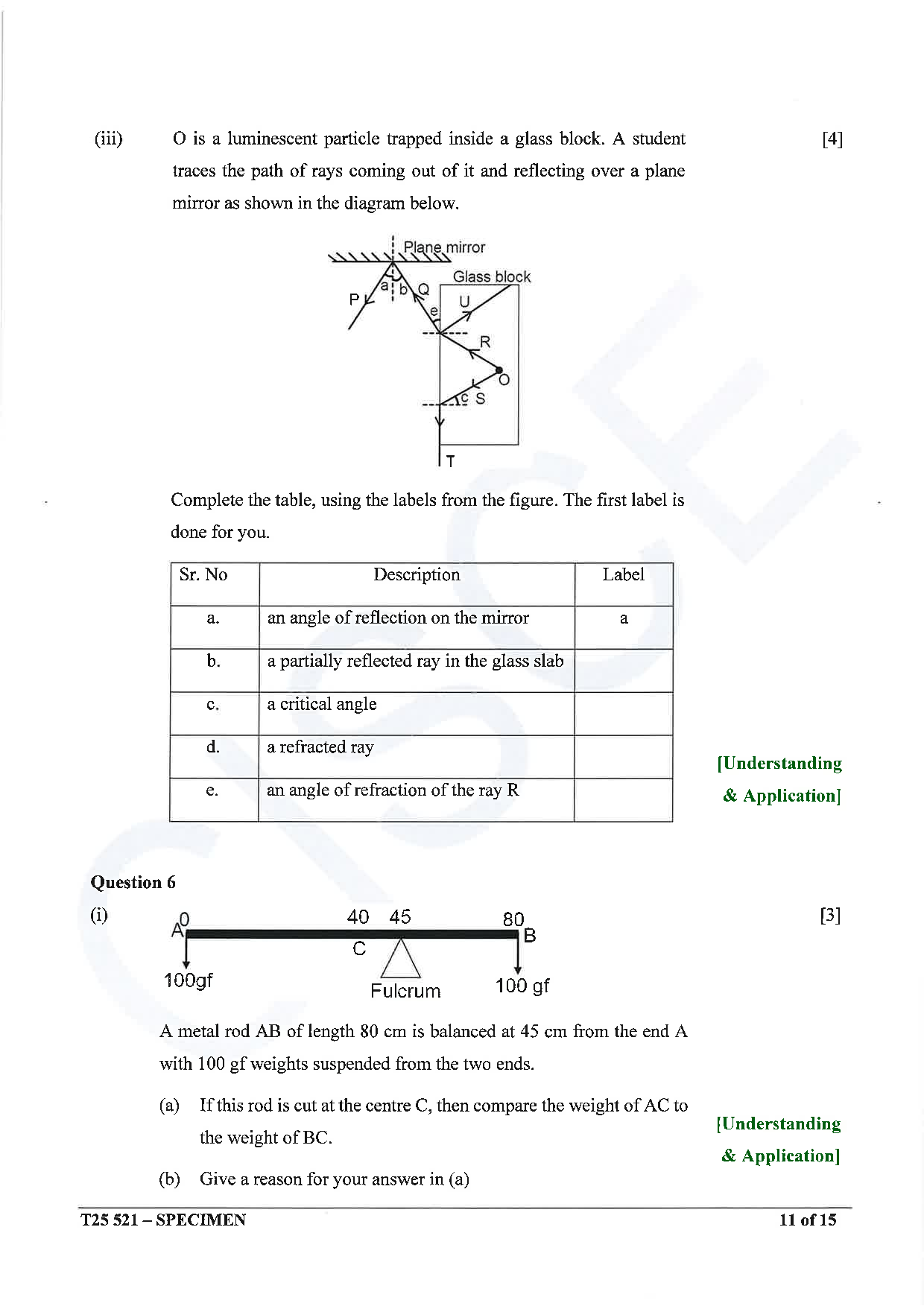 ICSE Board Sample Paper for class 10 Physics