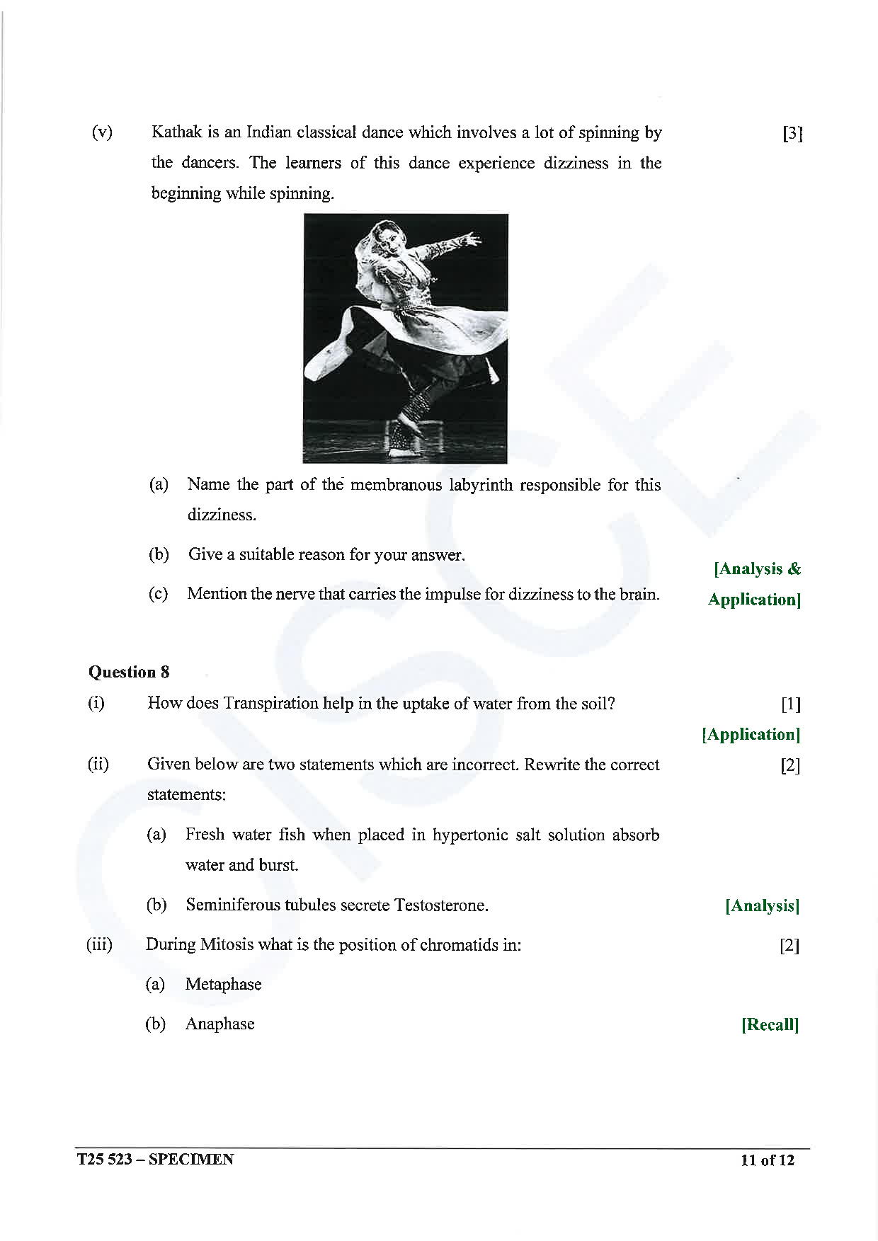 ICSE Board Sample Paper for class 10 Biology