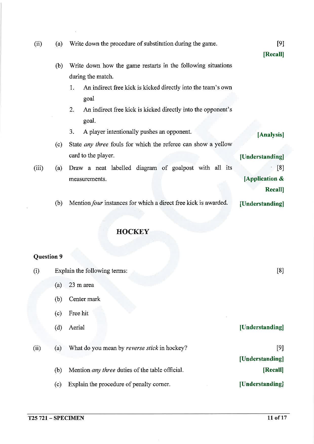 ICSE Board Sample Paper for class 10 Physical Education