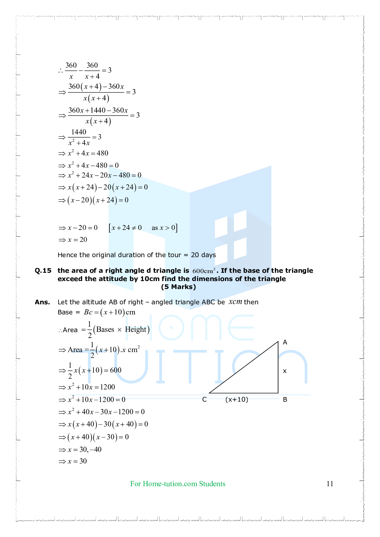 Chapter-4 Quadratic Equations Questions