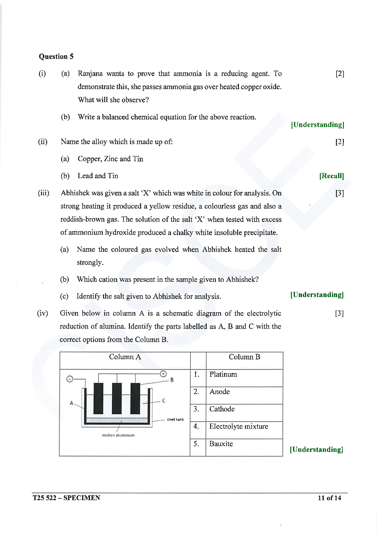 ICSE Board Sample Paper for class 10 chemistry