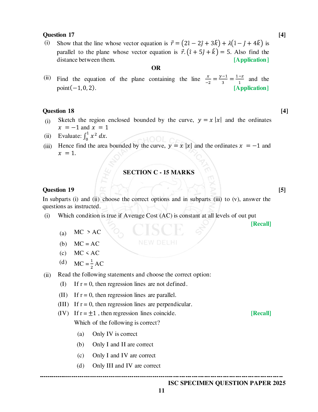 ISE Sample paper for Math’s