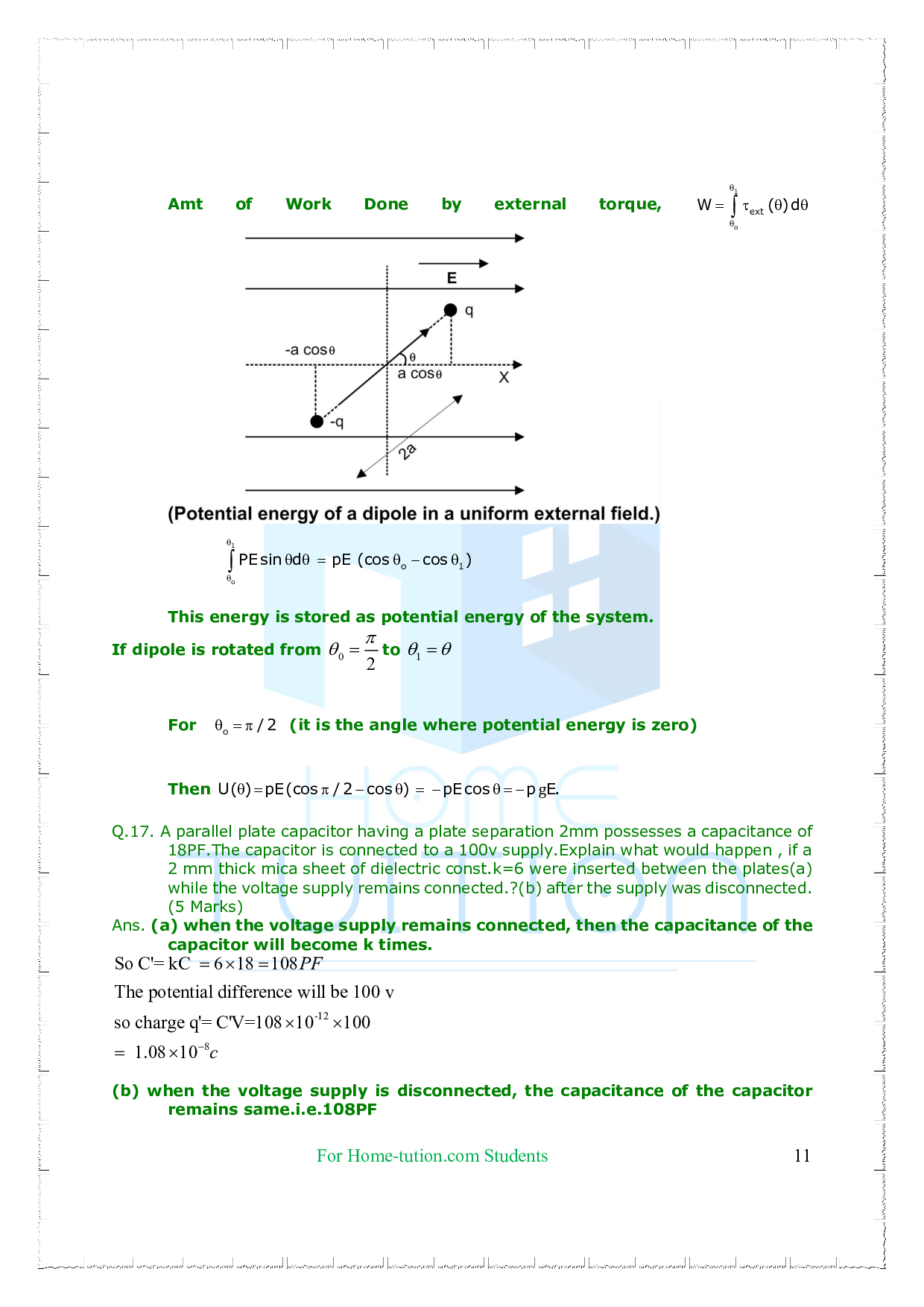 Chapter 2 Electrostatic Potential and Capacitance Questions