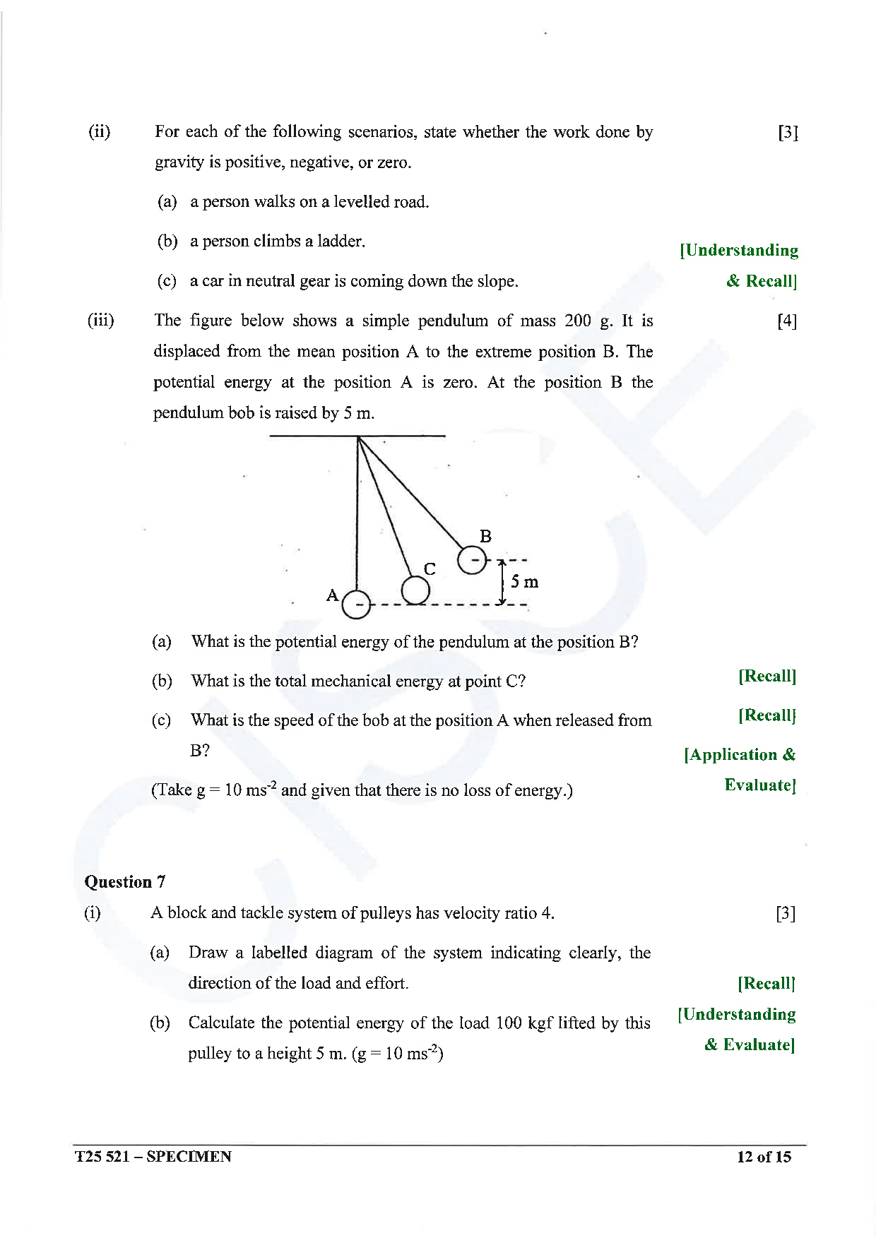 ICSE Board Sample Paper for class 10 Physics