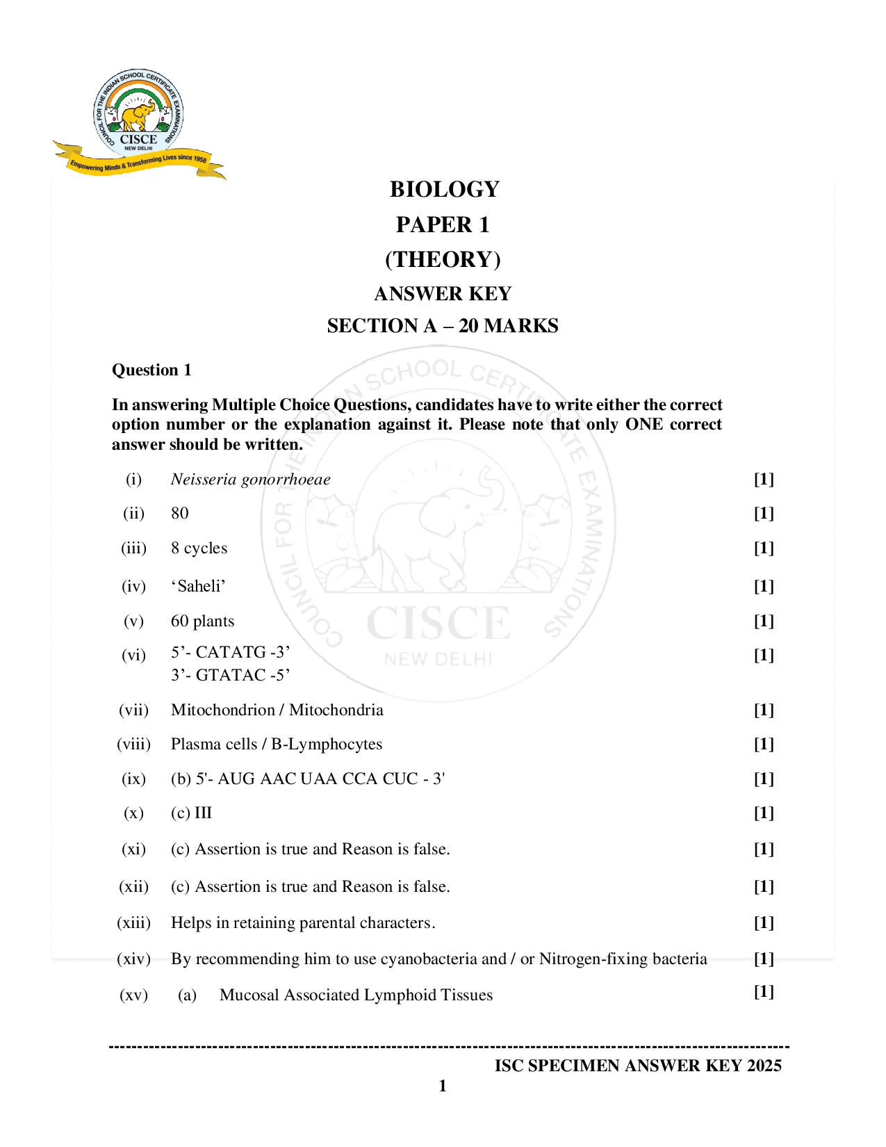 ISE Sample paper for Biology