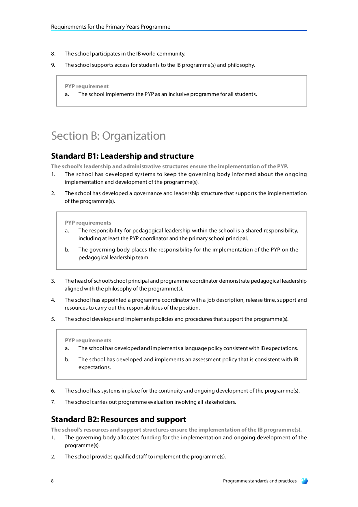 Curriculum framework of Primary Years Programme (PYP) of IB Board