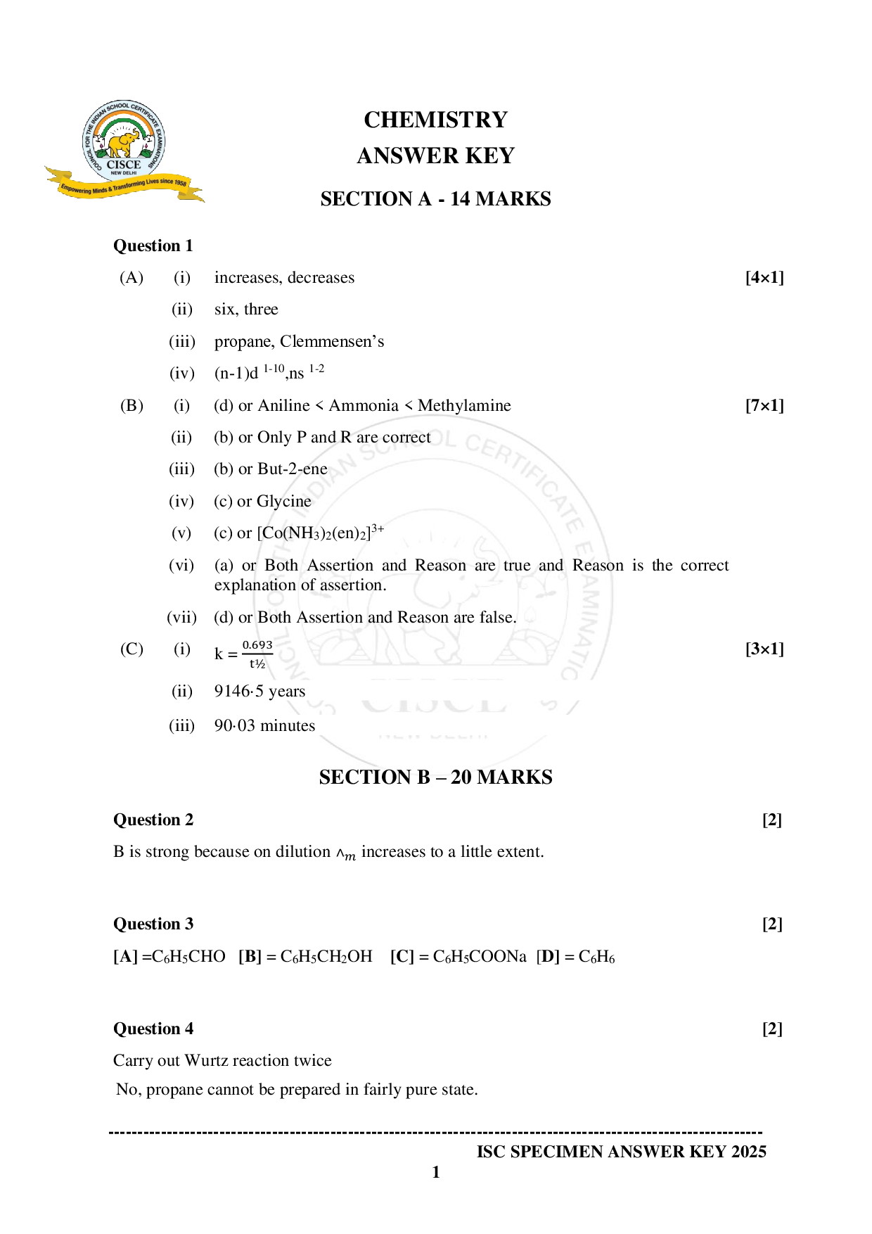 ISE Sample paper for Chemistry