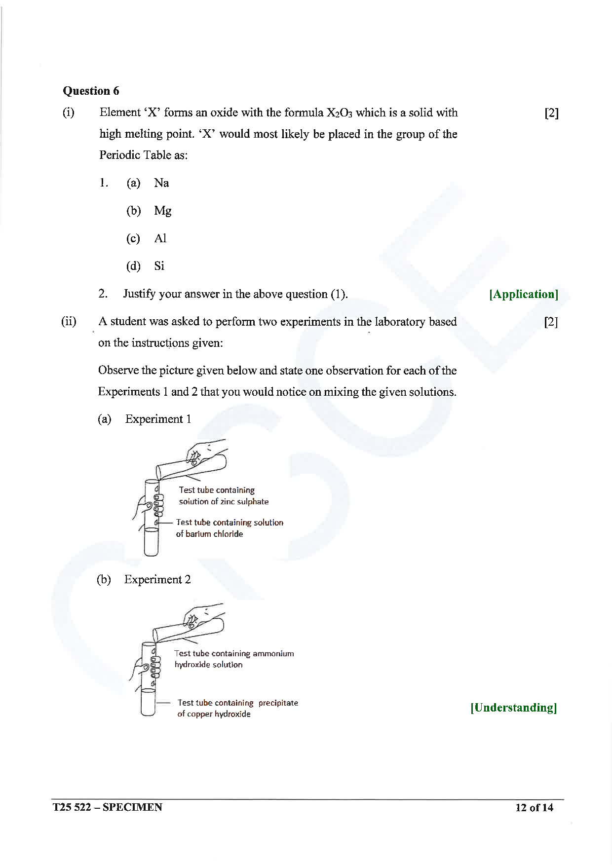 ICSE Board Sample Paper for class 10 chemistry