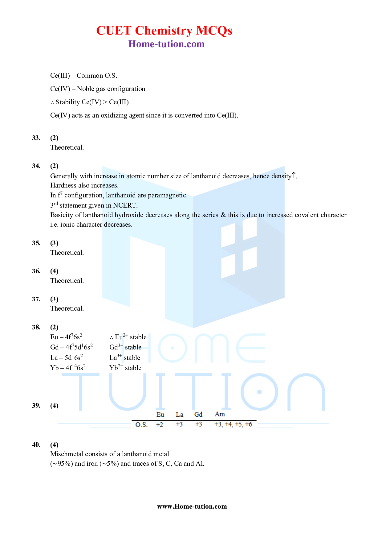 CUET MCQ Questions For Chapter-08 d & f Block Elements
