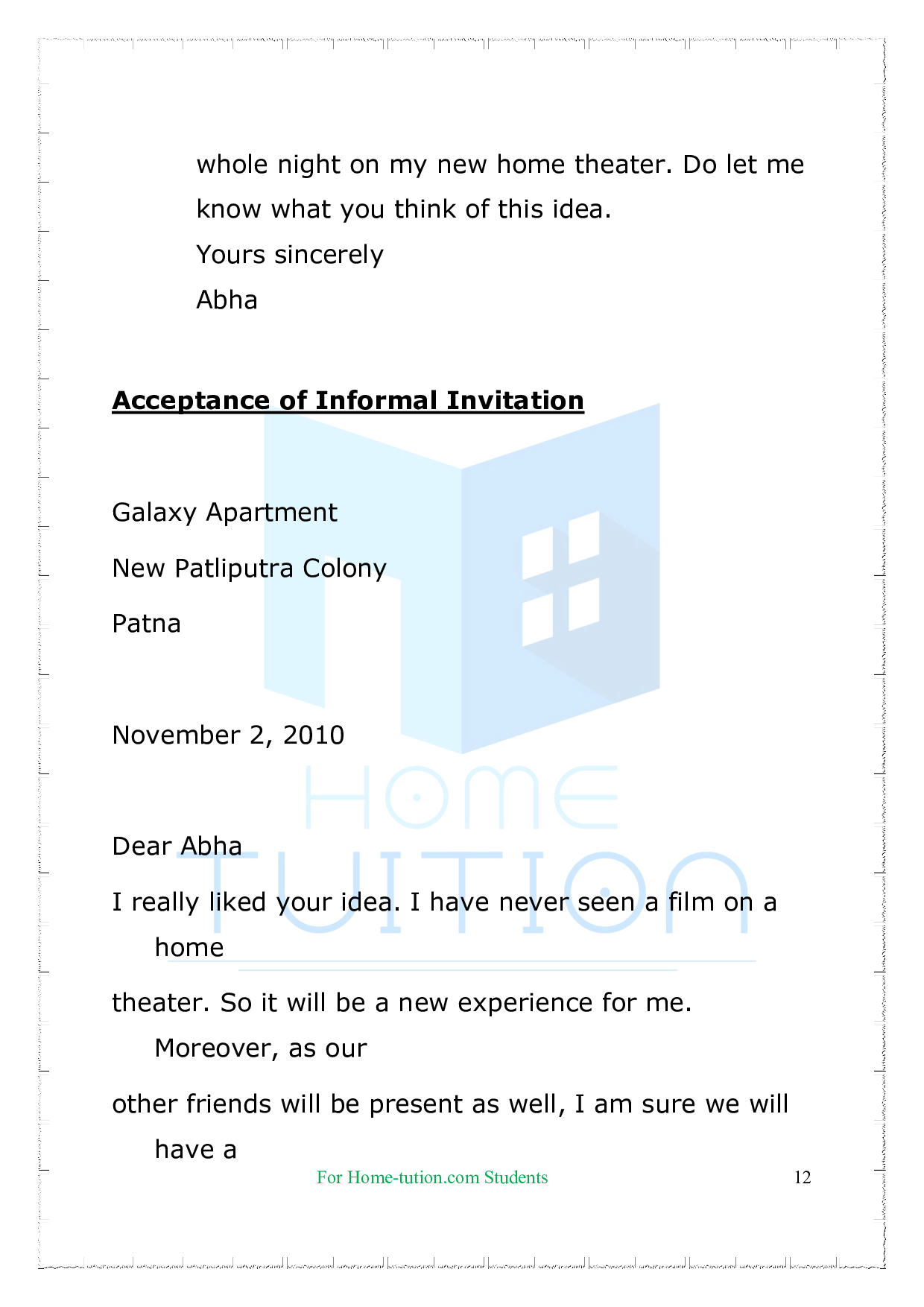 Chapter-Informal invitation & Reply
