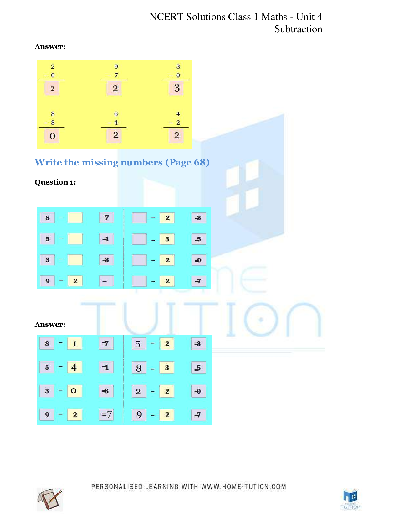 NCERT Class 1 Math’s chapter-4 Subtraction 