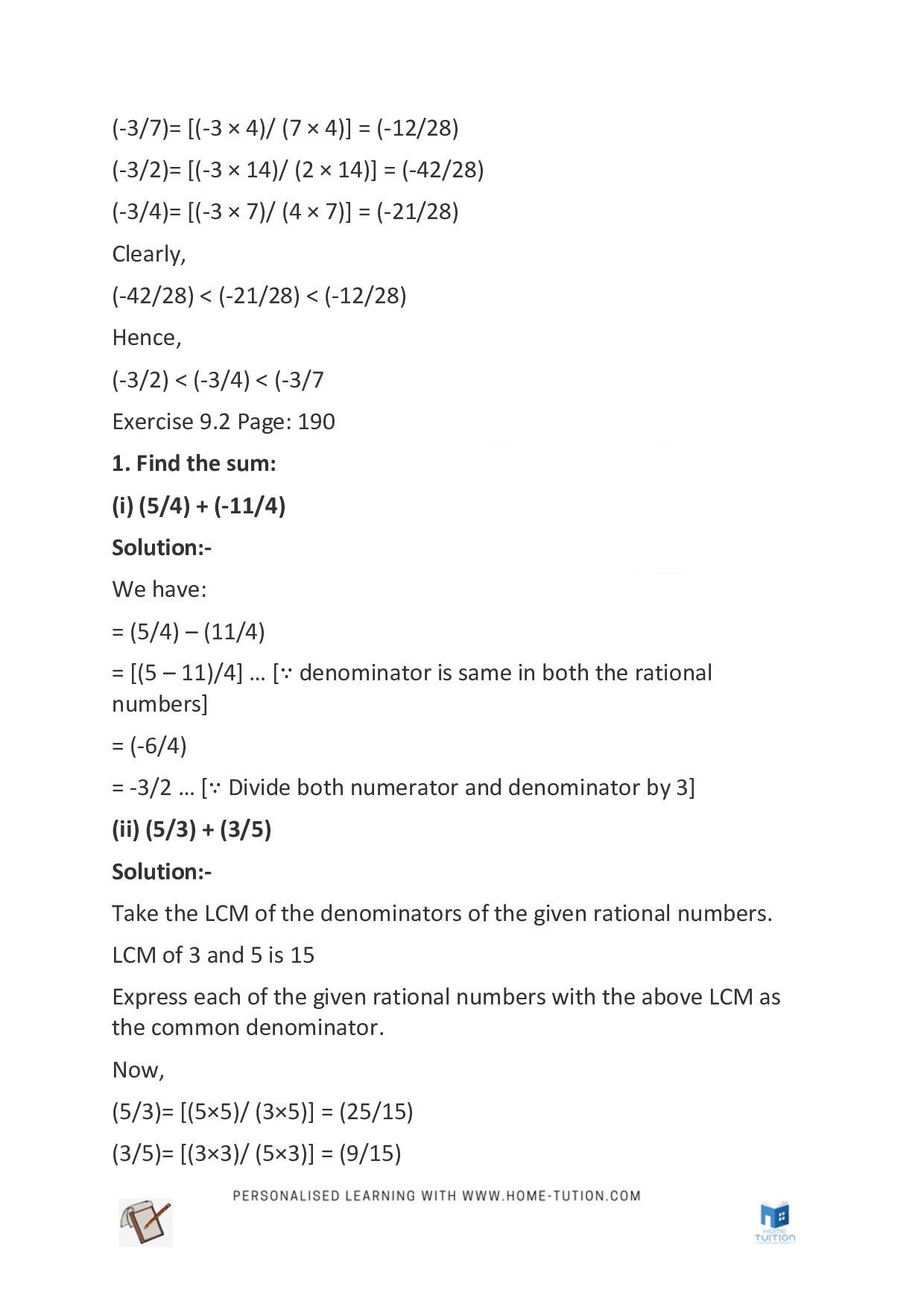 Class 7 Maths Chapter 9 Rational Numbers