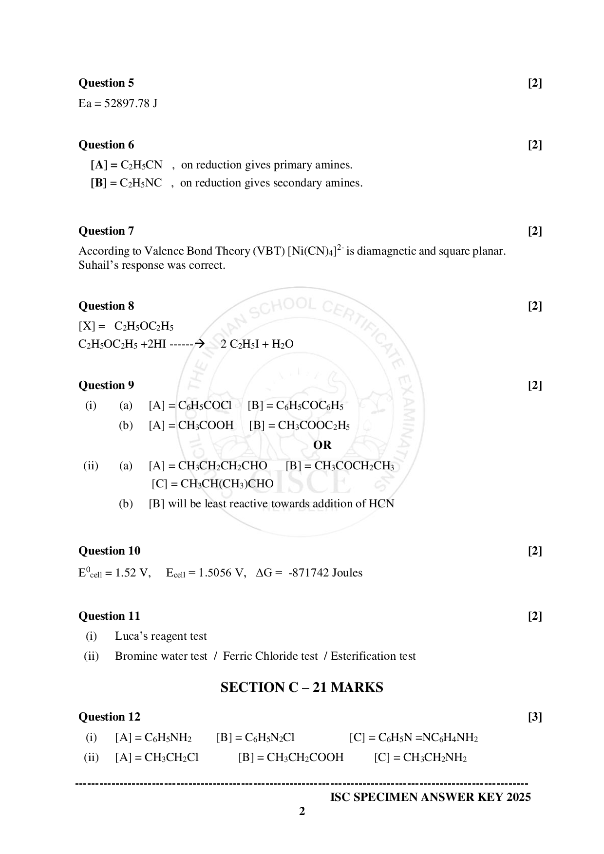 ISE Sample paper for Chemistry