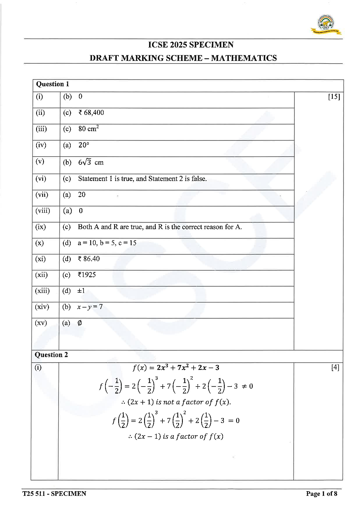 ICSE Board Sample Paper for class 10 Maths