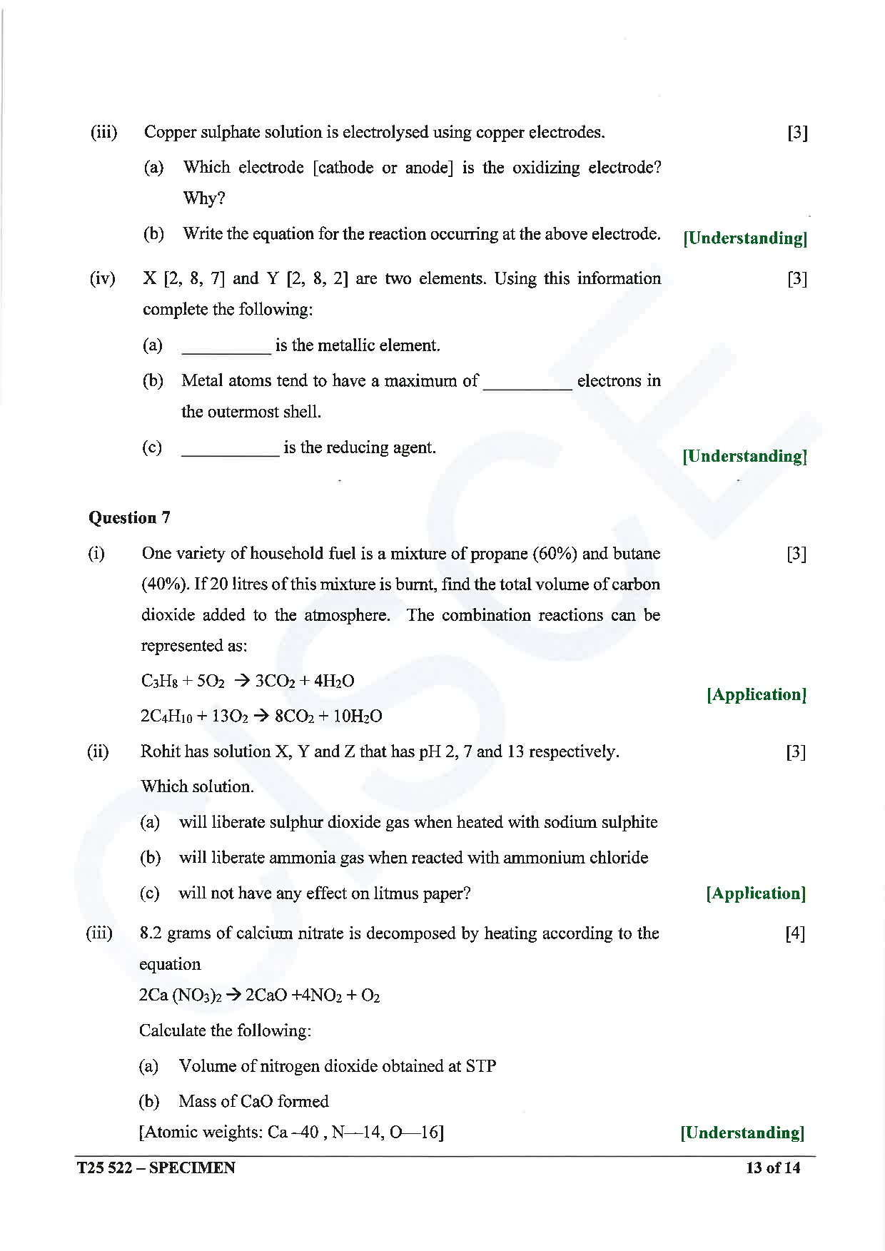 ICSE Board Sample Paper for class 10 chemistry