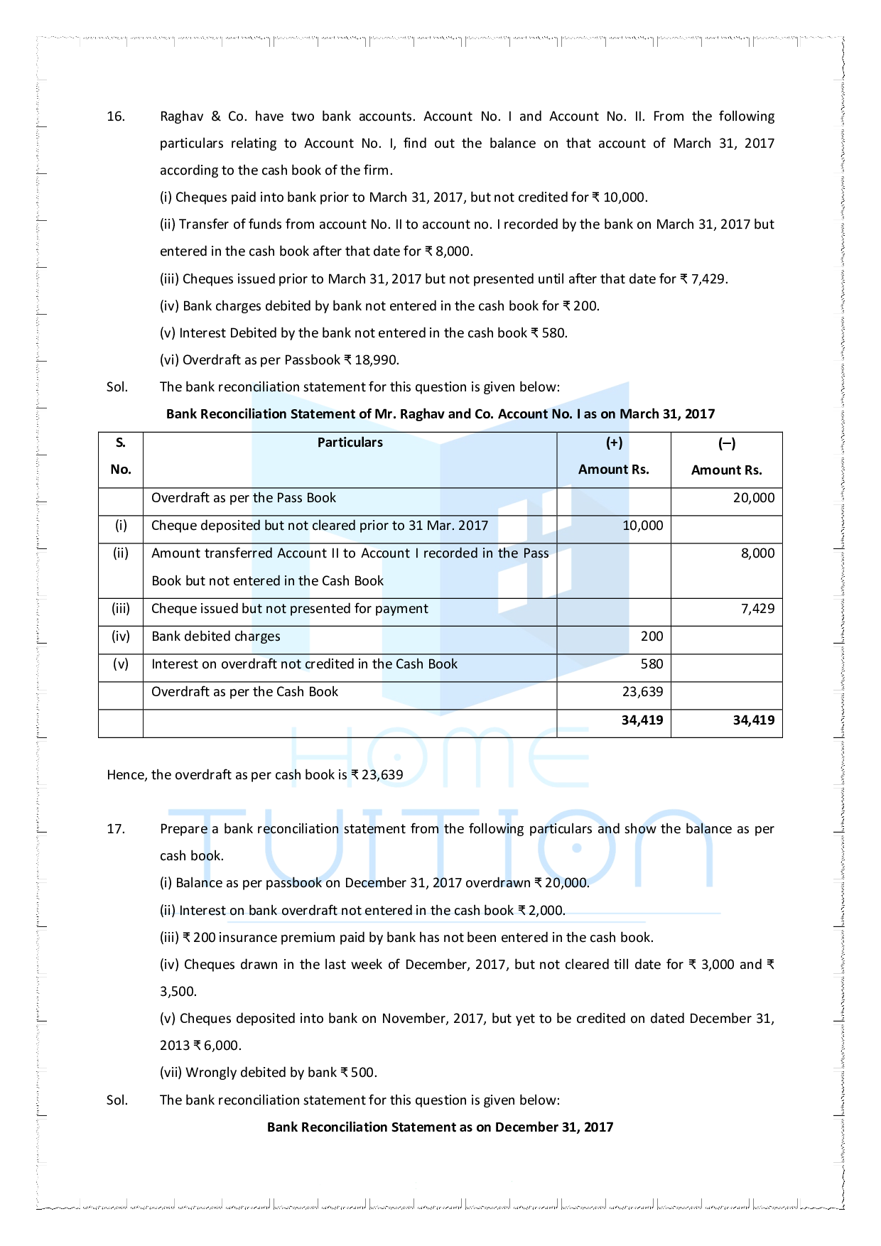 NCERT Solutions Chapter 5-Bank Reconciliation statement
