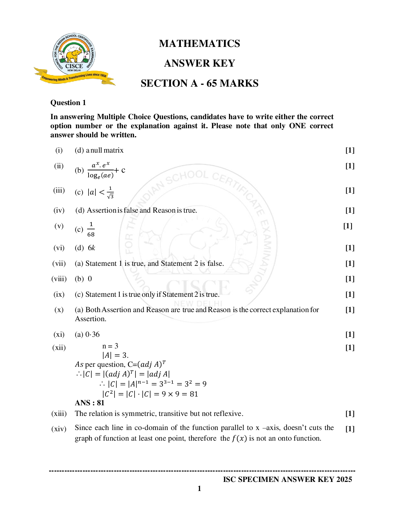 ISE Sample paper for Math’s