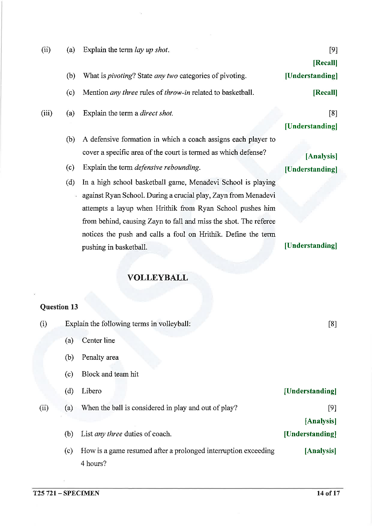 ICSE Board Sample Paper for class 10 Physical Education