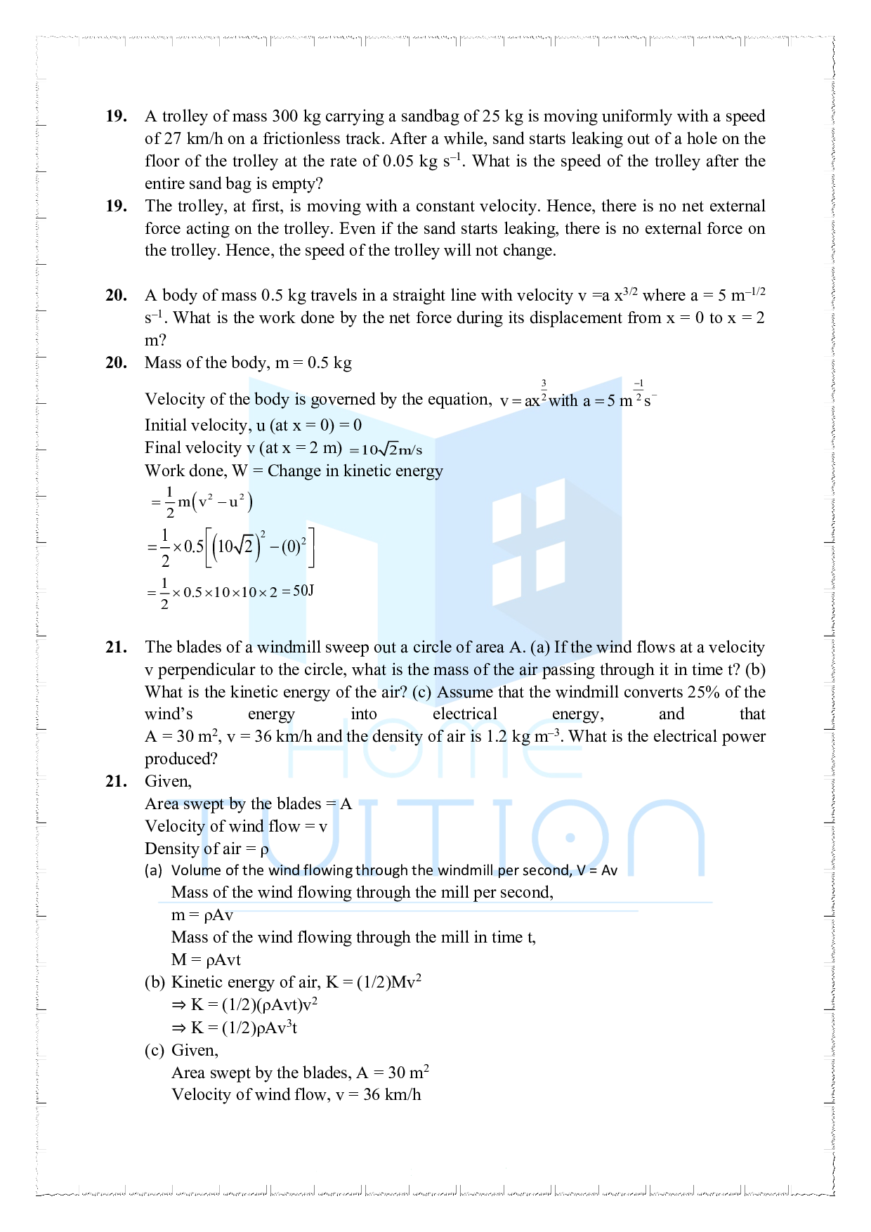 NCERT Solutions For Class 11 Physics Chapter 6 Work Energy And Power