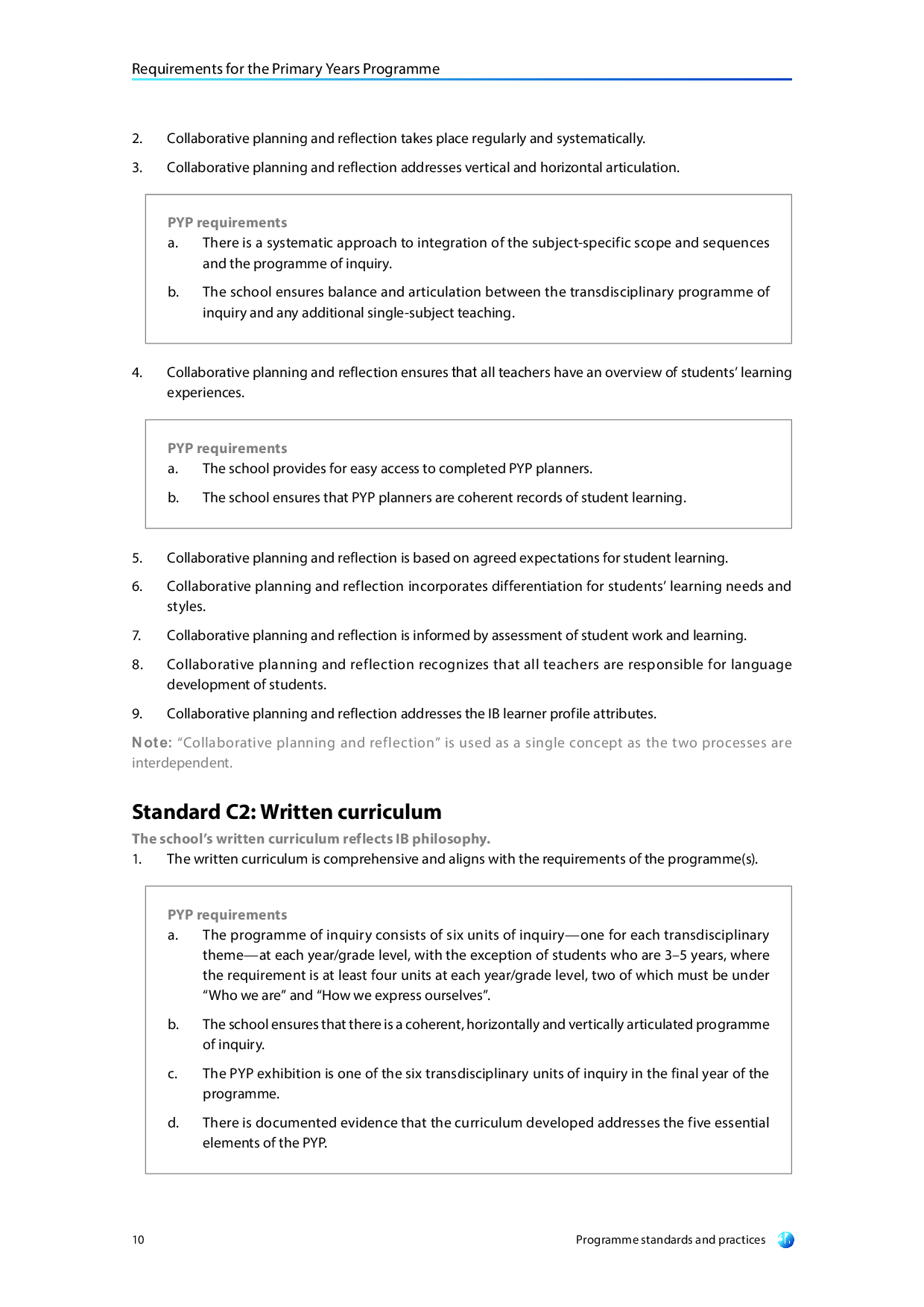 Curriculum framework of Primary Years Programme (PYP) of IB Board