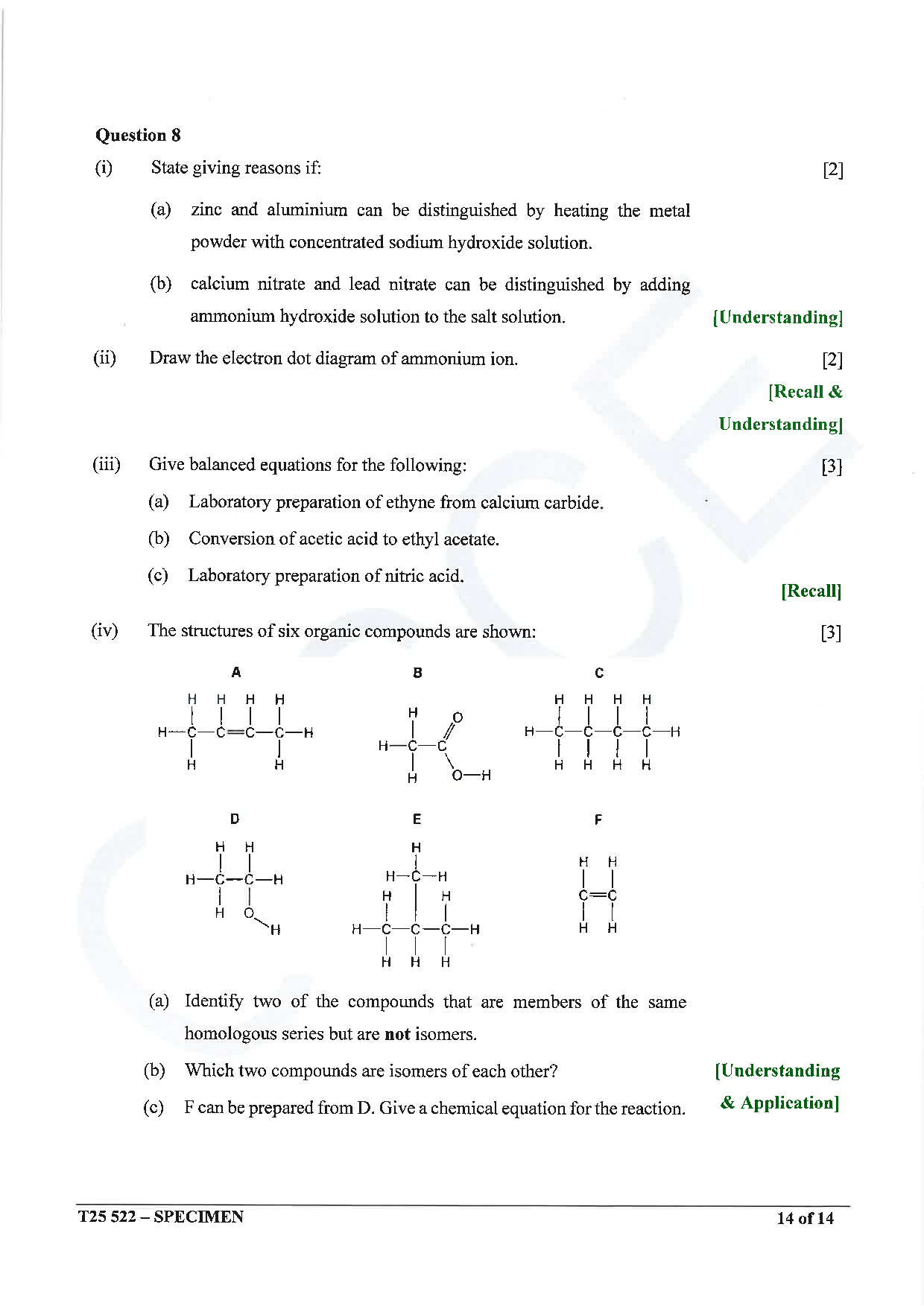 ICSE Board Sample Paper for class 10 chemistry