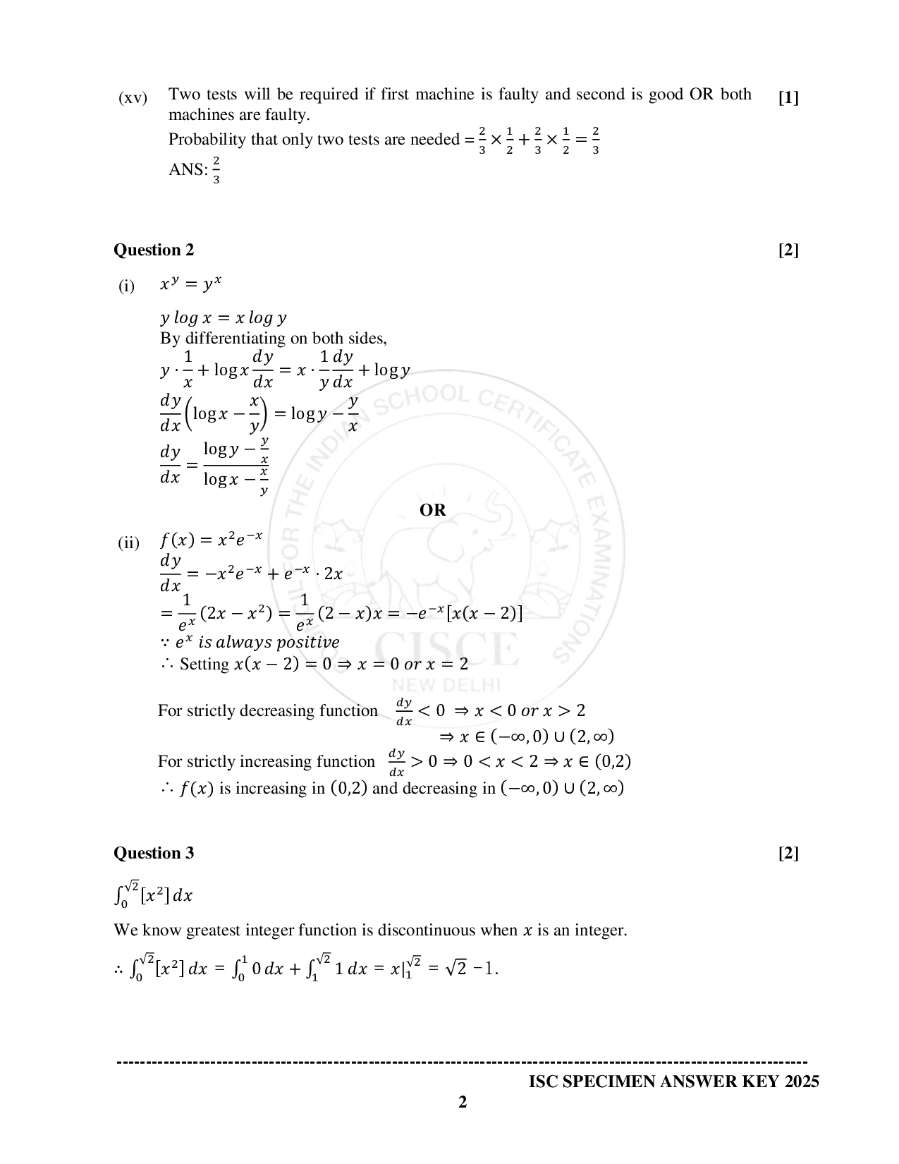 ISE Sample paper for Math’s