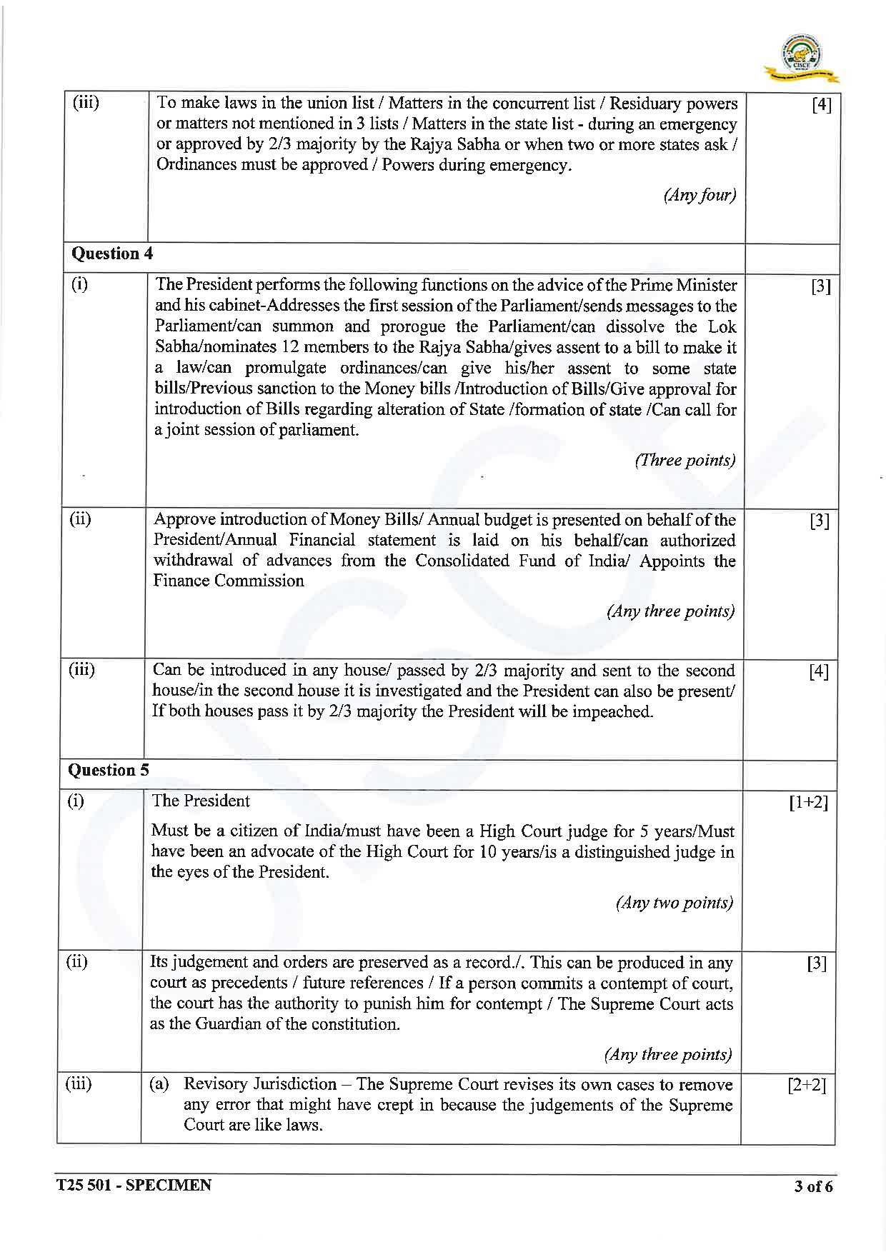 ICSE Board Sample Paper for class 10 History & Civics