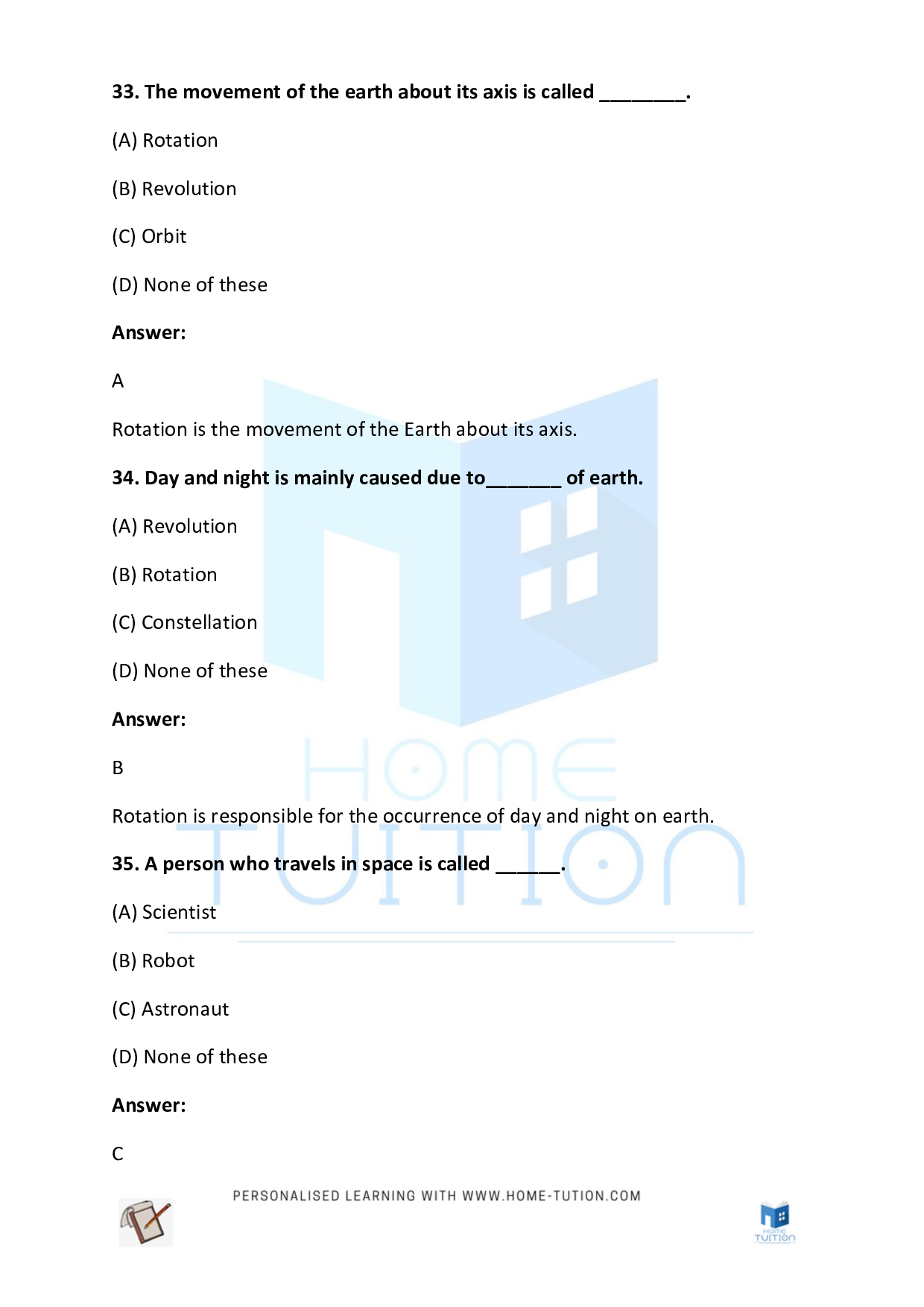 CBSE Class 2 Worksheet for EVS Chapter Our Universe Questions with Answers