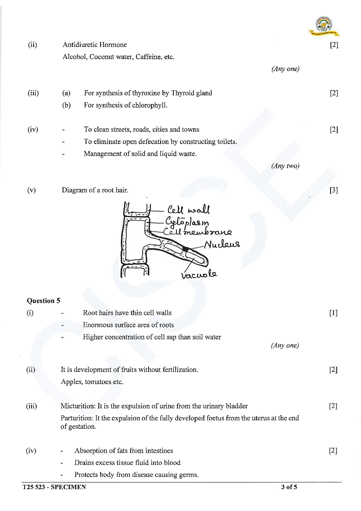 ICSE Board Sample Paper for class 10 Biology