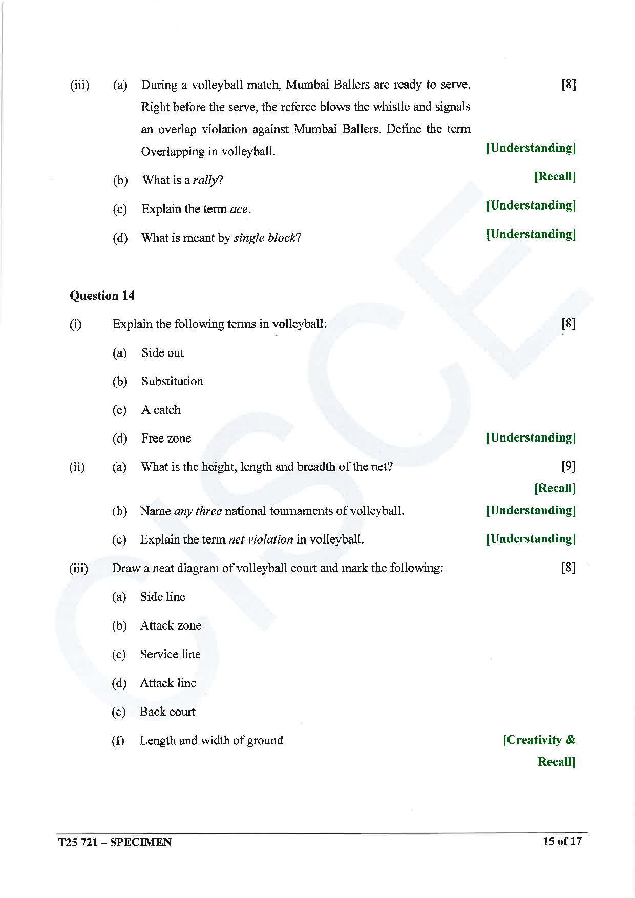 ICSE Board Sample Paper for class 10 Physical Education