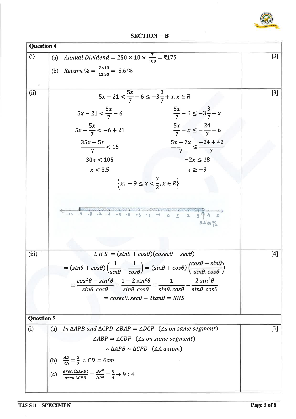 ICSE Board Sample Paper for class 10 Maths