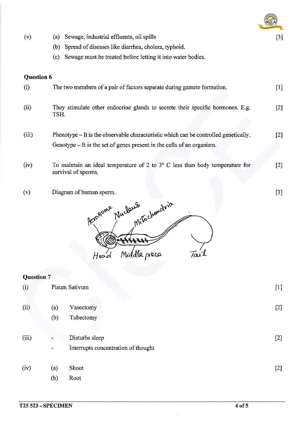 ICSE Board Sample Paper for class 10 Biology